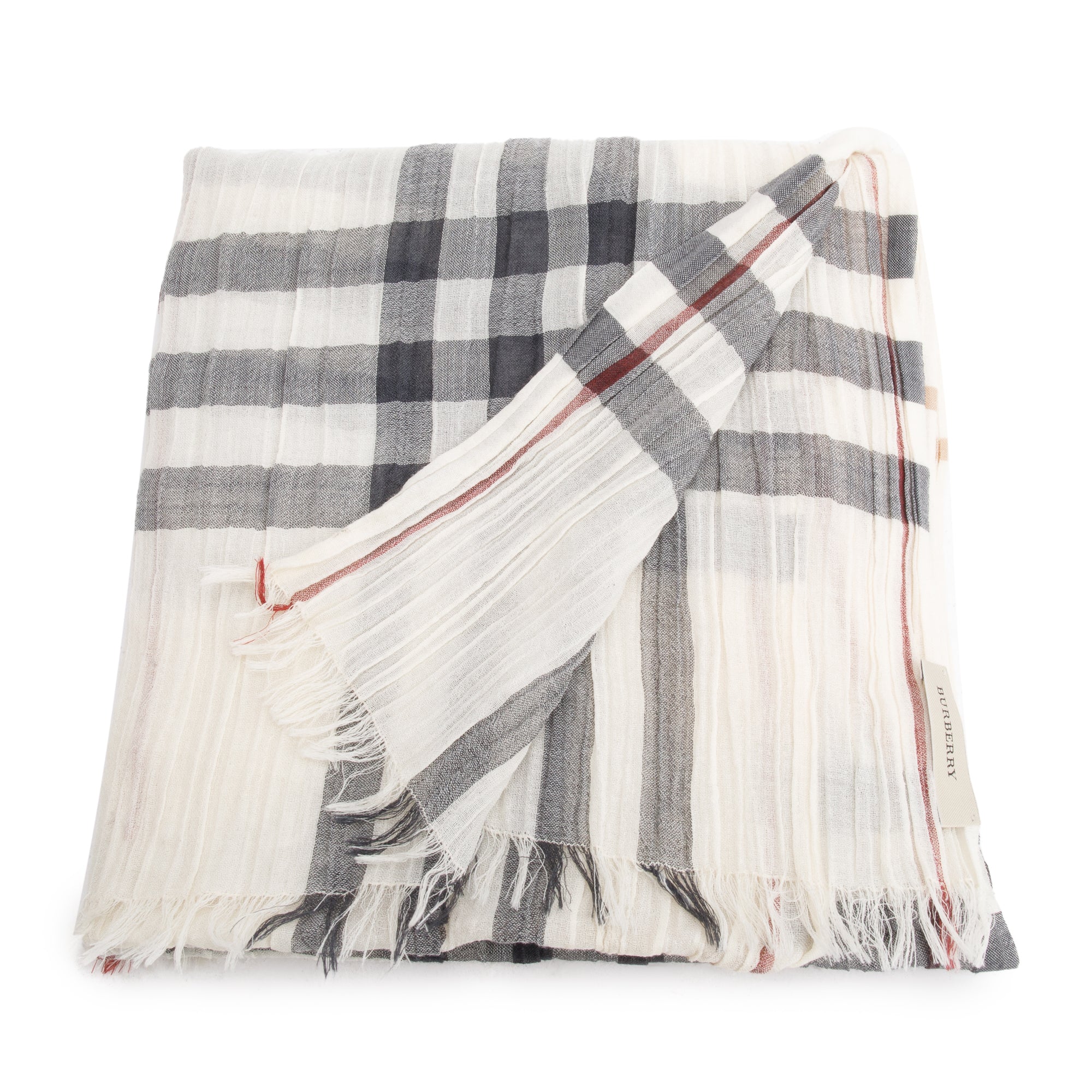 Burberry White Multicolor House Check Silk Wool Scarf - Image 3