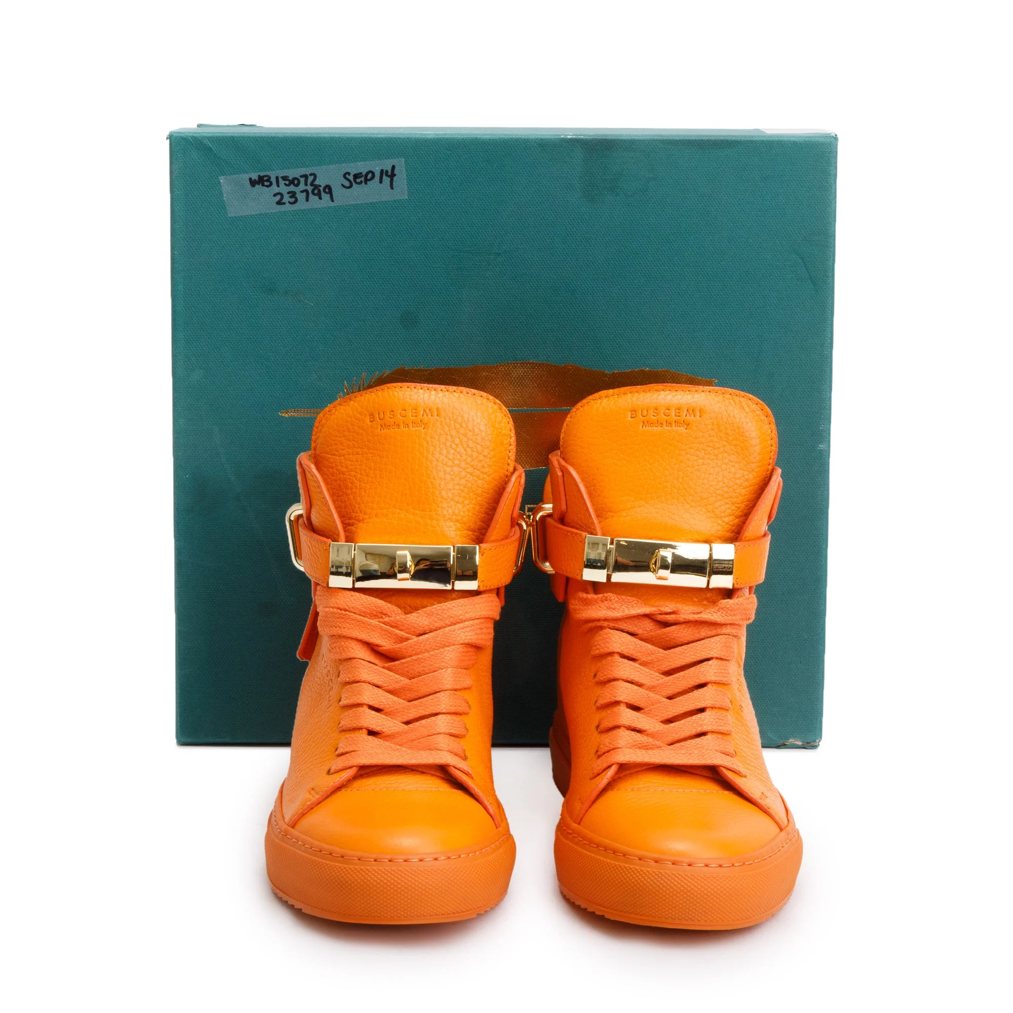 Buscemi Orange Leather 100MM Alta Womens High Top Sneakers, Size 40 w/ Box - Image 7