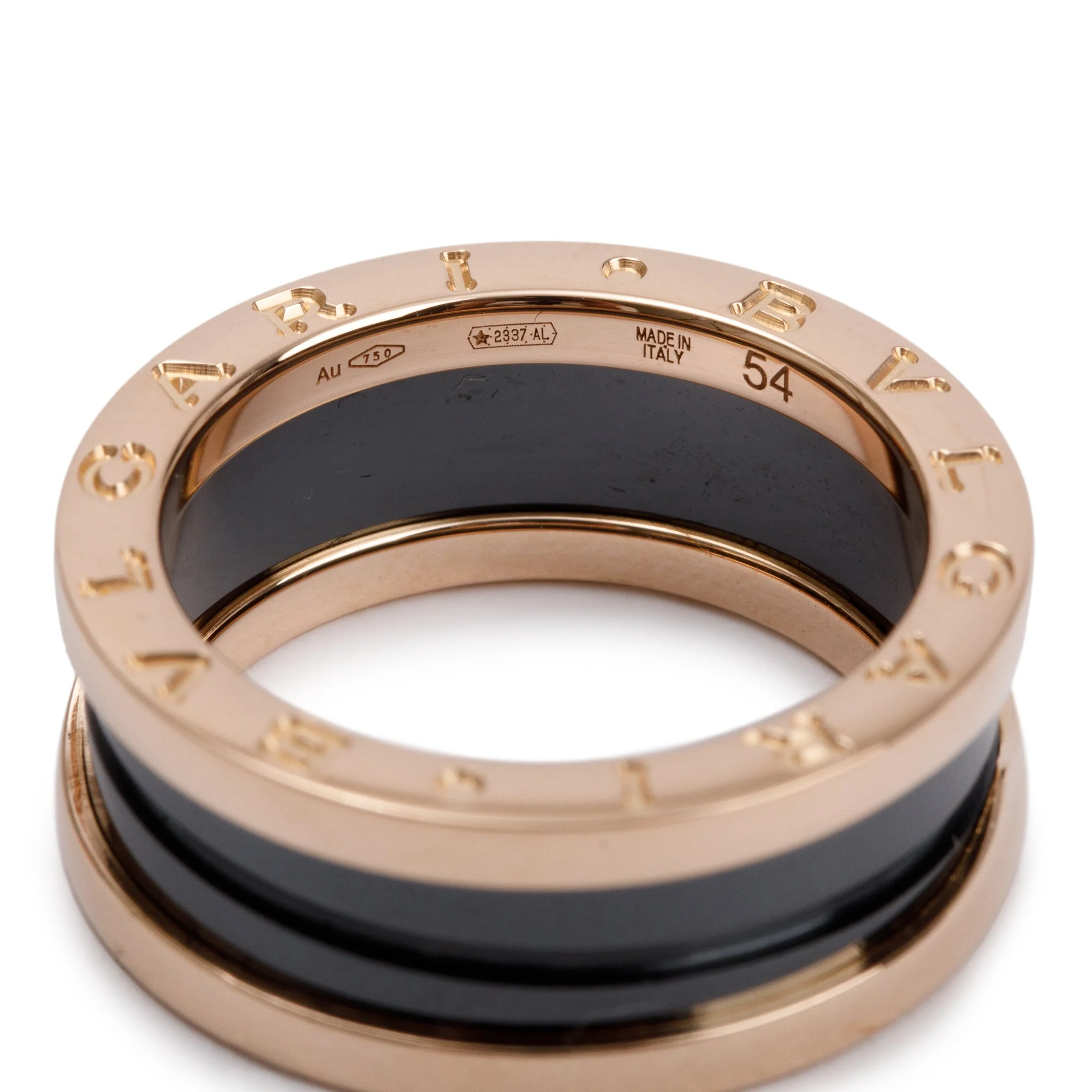 BVLGARI 18k Rose Gold Black Ceramic B.Zero1 Two-Band Ring, Size 54 6.5 w/ Box - Image 3