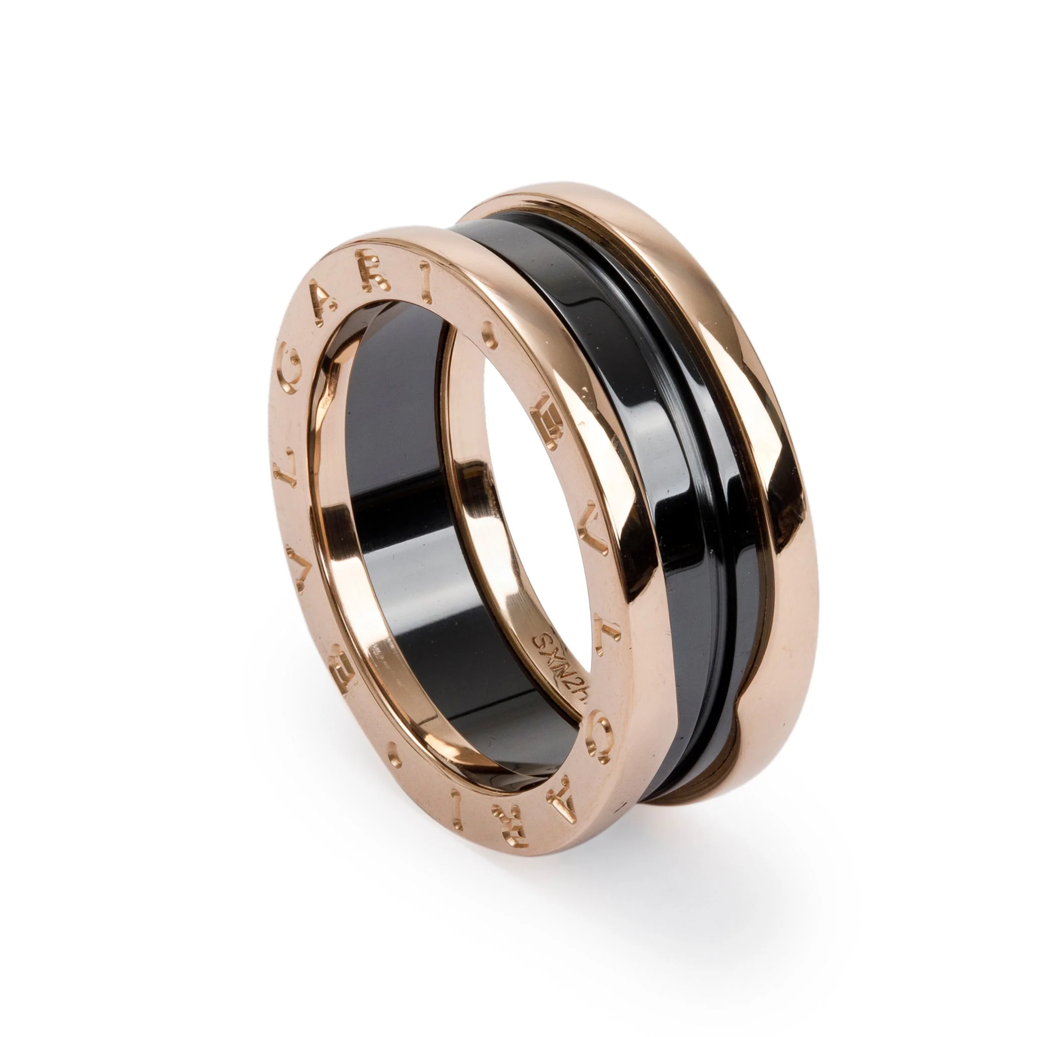 BVLGARI 18k Rose Gold Black Ceramic B.Zero1 Two-Band Ring, Size 56 7.5 w/ Box - Image 4
