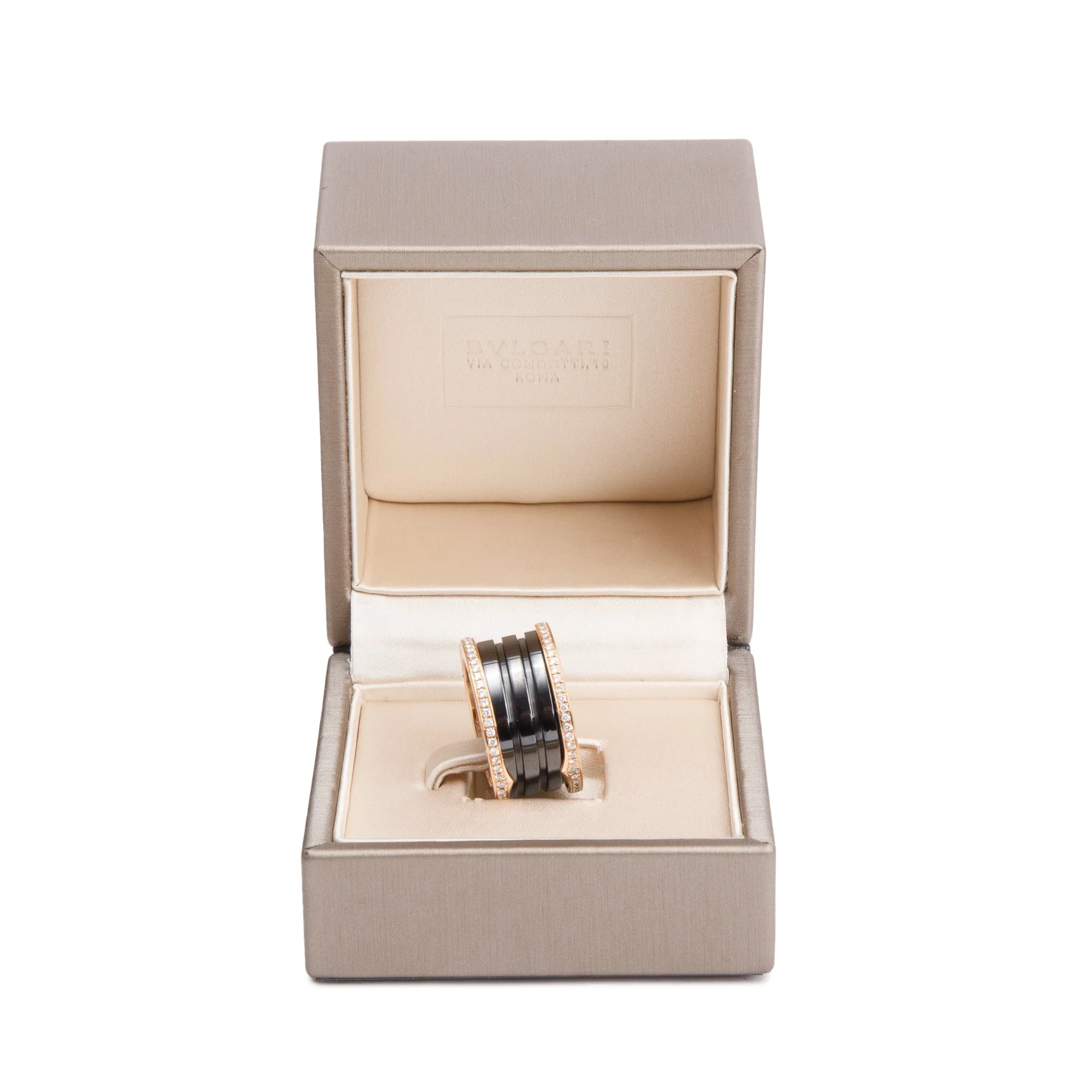 BVLGARI 18k Rose Gold Black Ceramic & Diamond B.Zero1 Ring, Size 56 7.75 w/ Box - Image 2