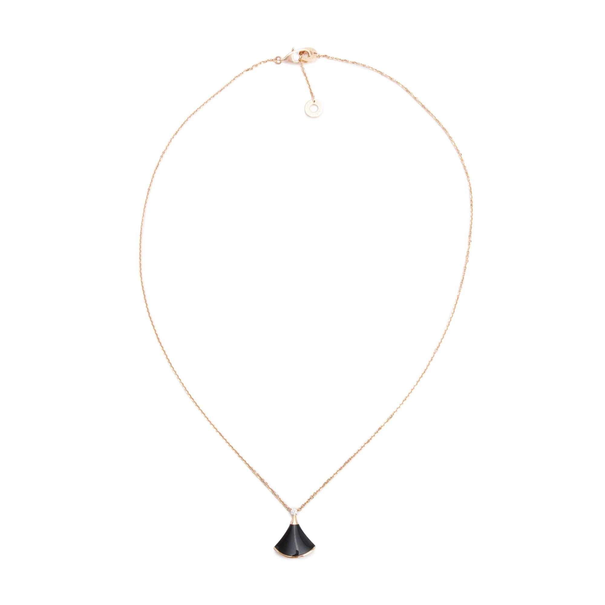 BVLGARI 18k Rose Gold Black Onyx & Diamond Diva's Dream Pendant Necklace w/ Box