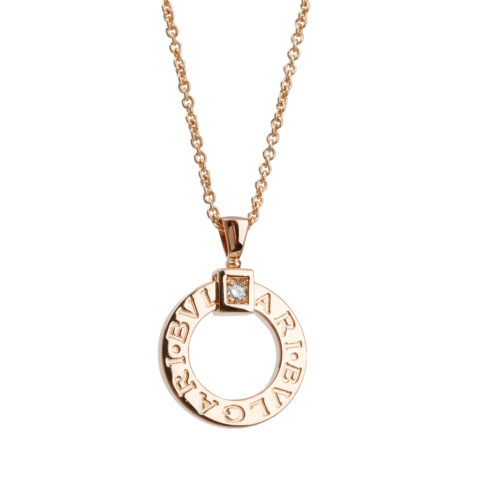 BVLGARI 18k Rose Gold Diamond Bvlgari Pendant Necklace w/ Box - Image 10