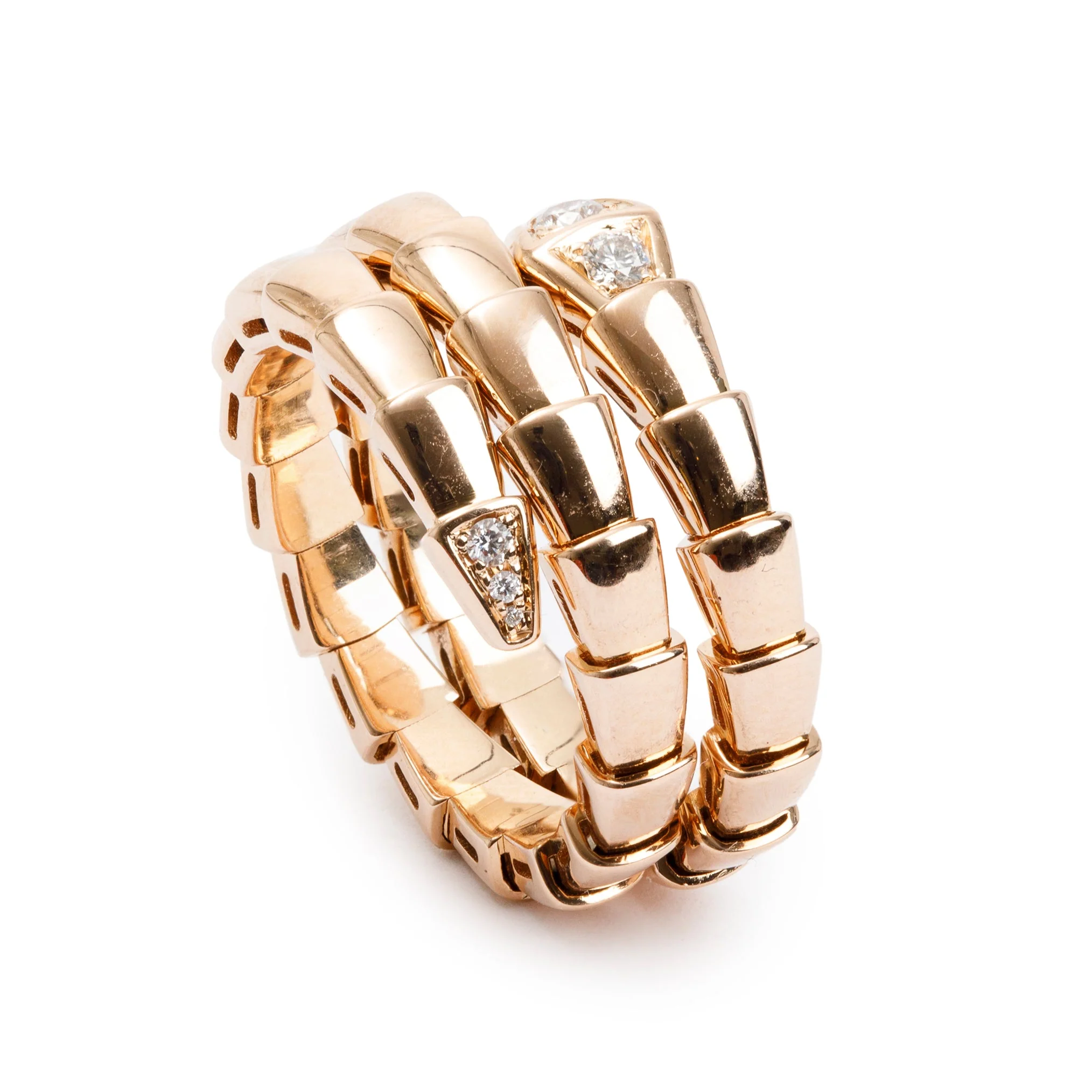 BVLGARI 18k Rose Gold Diamond Serpenti Viper Ring, Size L w/ Box - Image 4