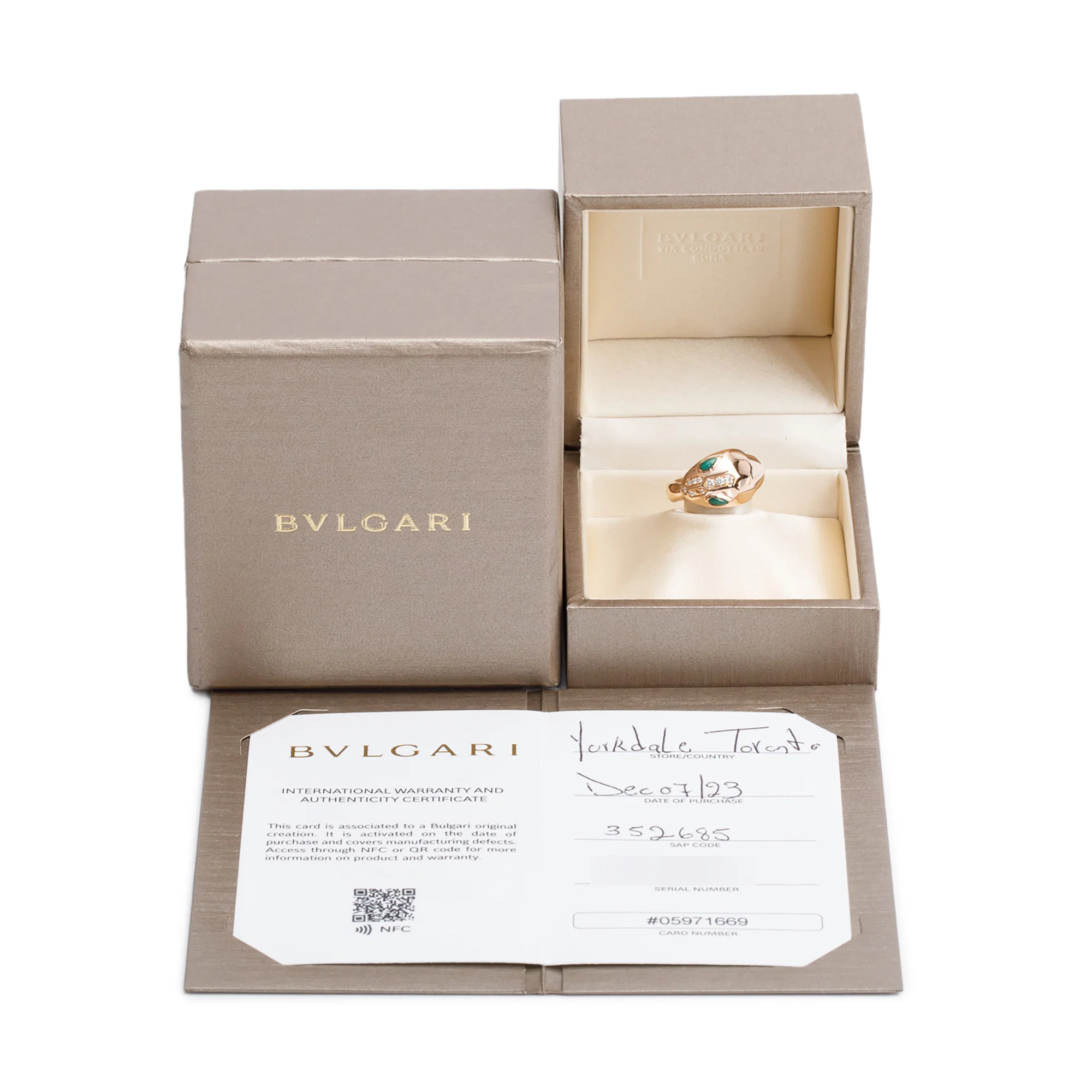 BVLGARI 18k Rose Gold Malachite & Diamond Serpenti Seduttori Ring, Size 5.5 w/ Box & Certificate - Image 2