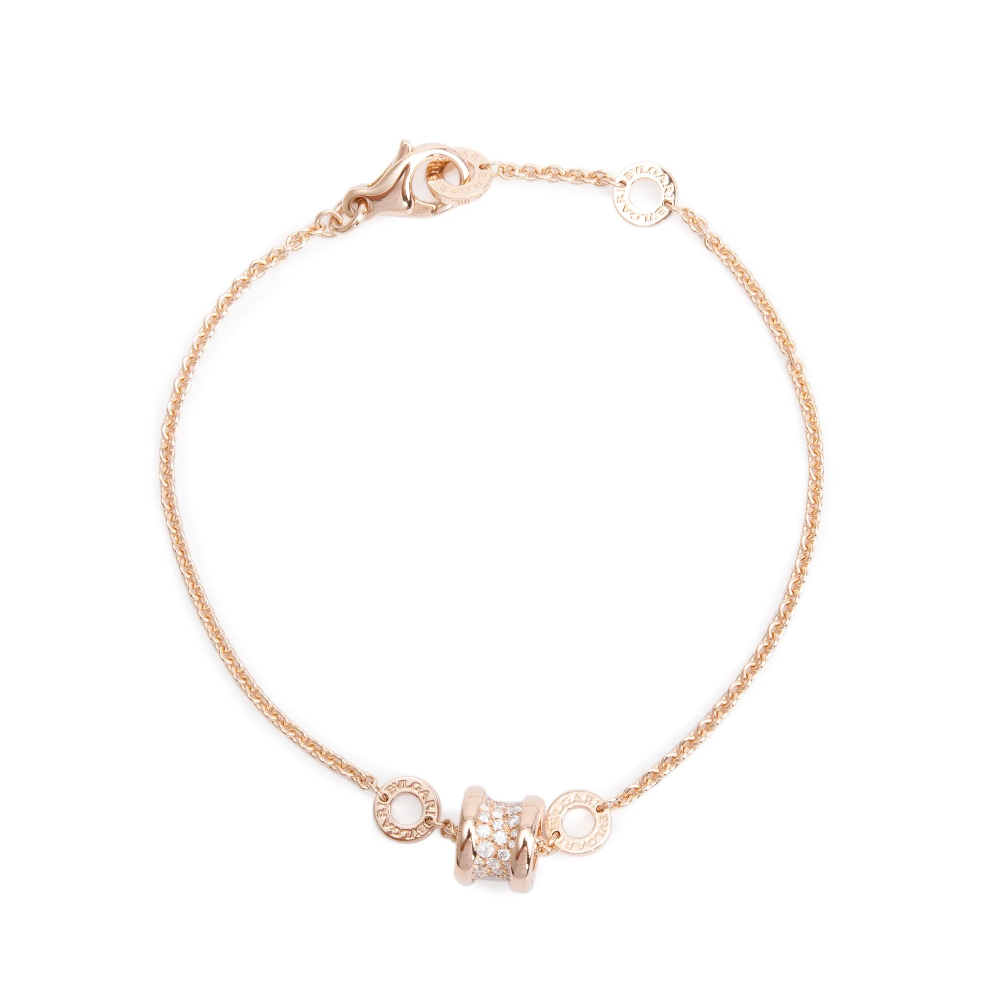 BVLGARI 18k Rose Gold Pave Diamond B.Zero1 Bracelet w/ Box, Receipt & Certificate