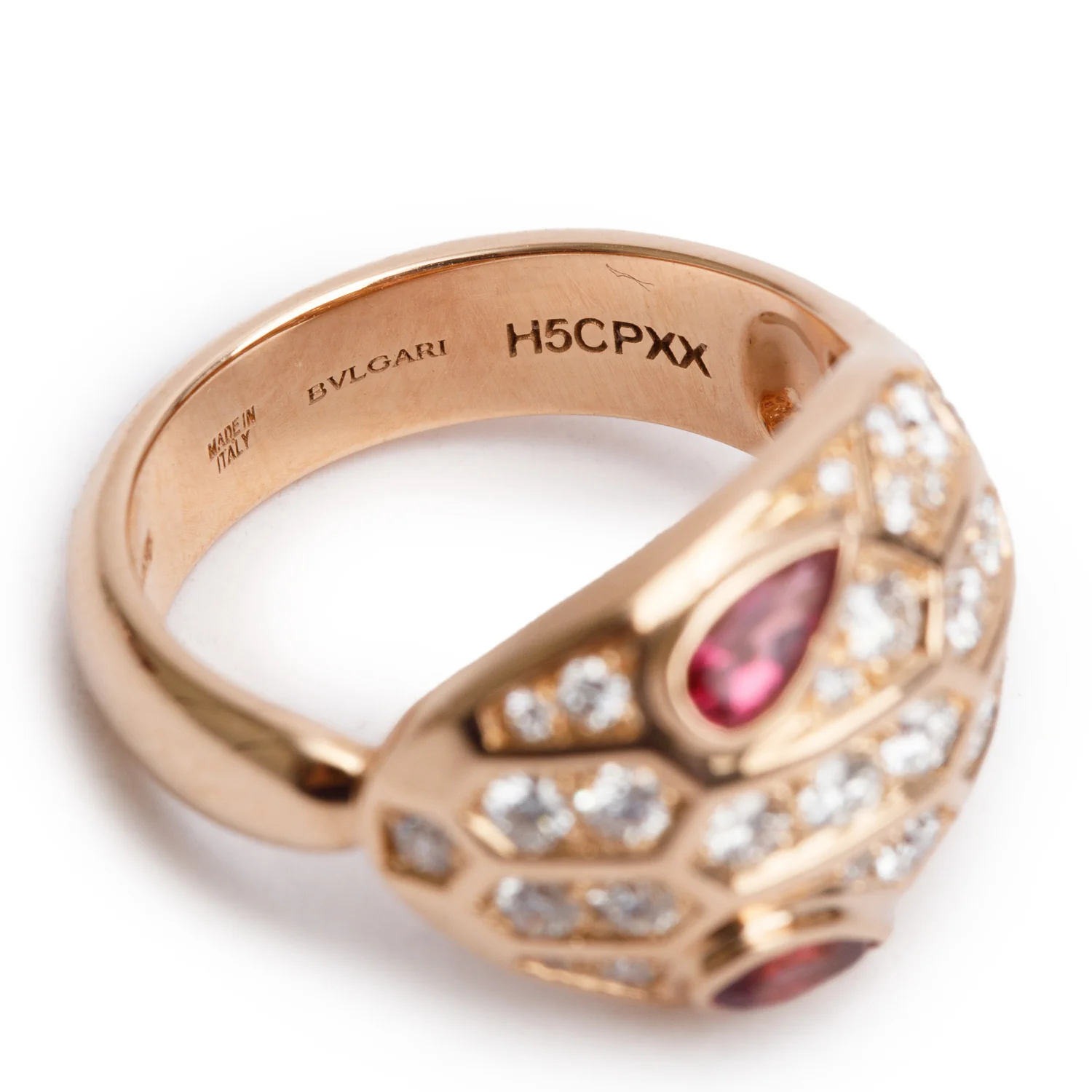 BVLGARI 18k Rose Gold Rubellite & Diamond Serpenti Seduttori Ring, Size 5.25 w/ Box & Certificate - Image 4