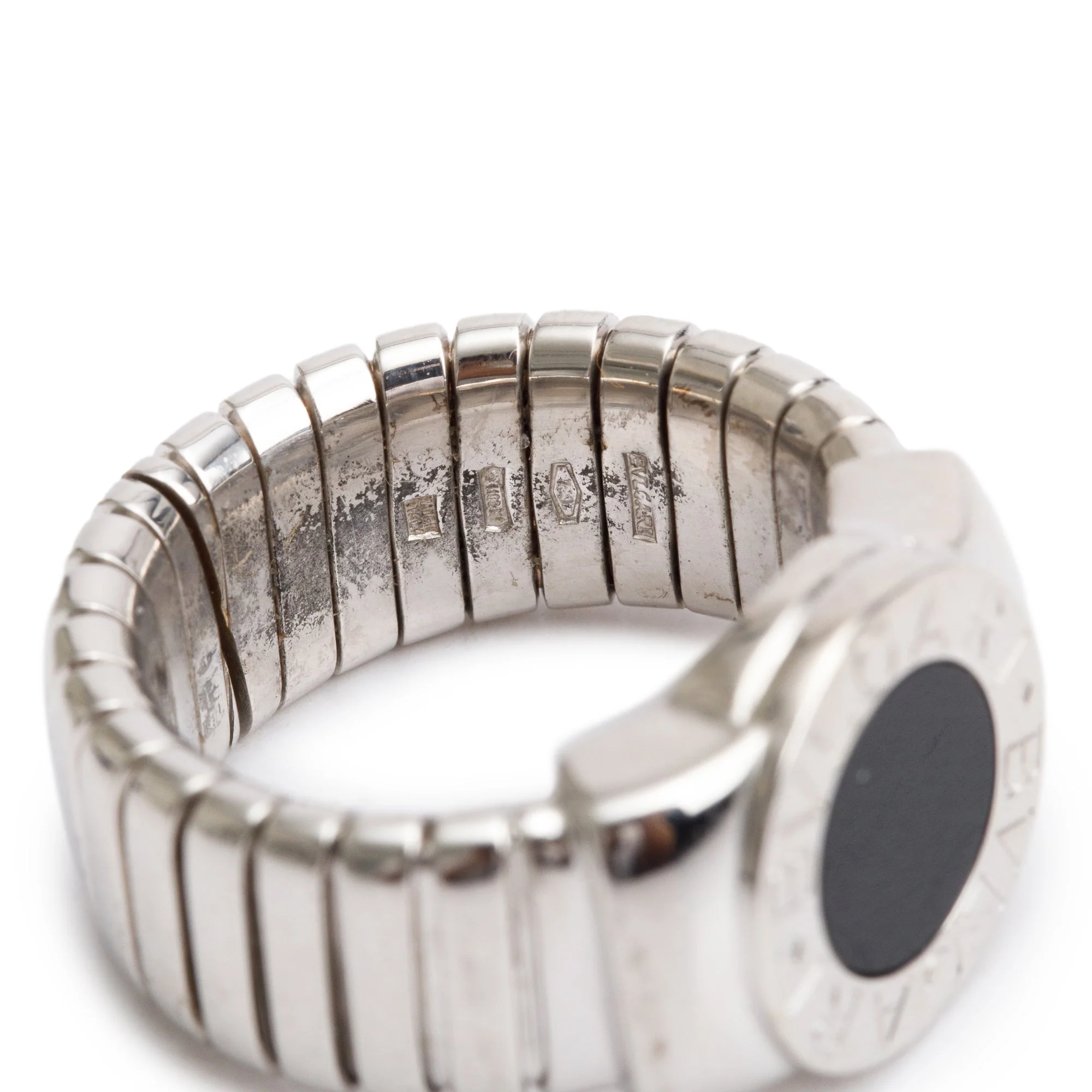 BVLGARI 18k White Gold Black Onyx Tubogas Ring, Size 7 - Image 3