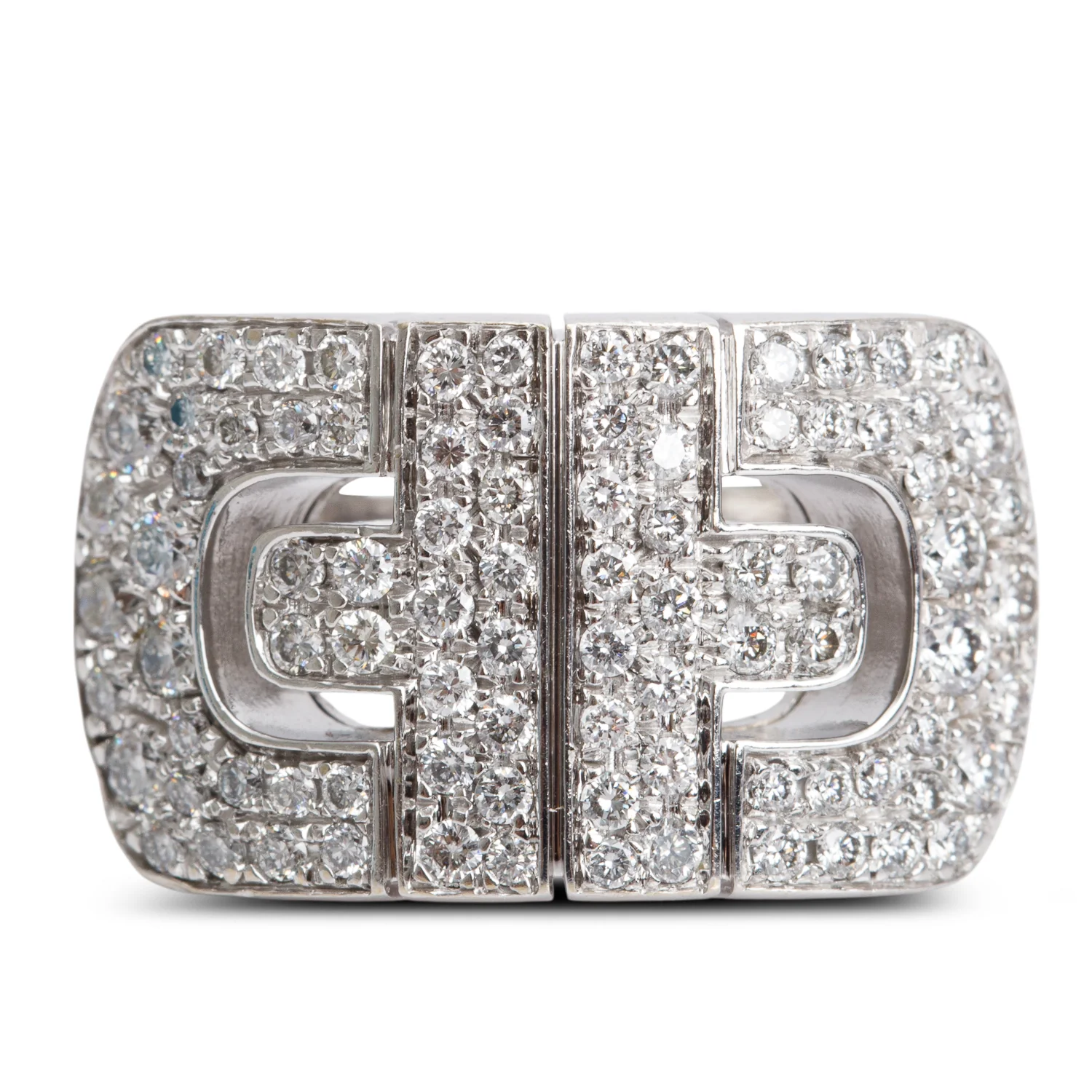 BVLGARI 18k White Gold Diamond Parentesi Cocktail Ring, Size 6.25 w/ Box