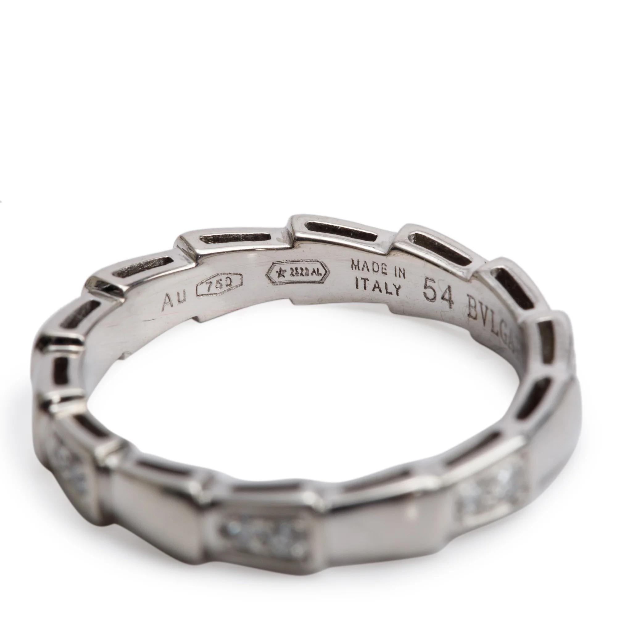 BVLGARI 18k White Gold Diamond Serpenti Viper Ring, Size 54 6.5 w/ Box - Image 4