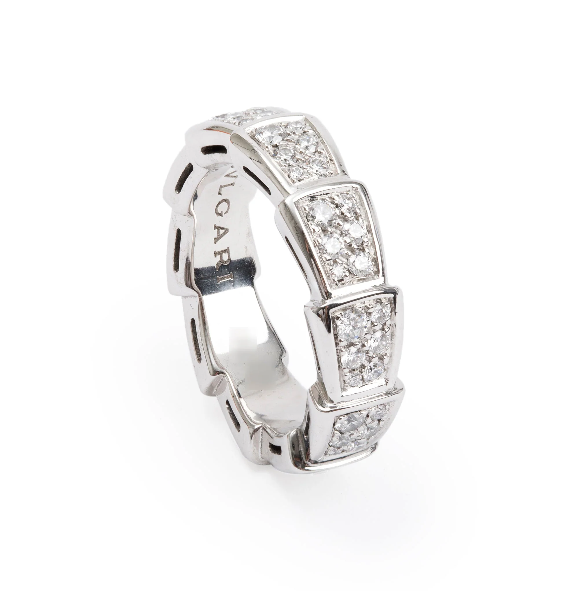 BVLGARI 18k White Gold Pave Diamond Serpenti Viper Ring, Size 49 4.75 w/ Box & Certificate - Image 6