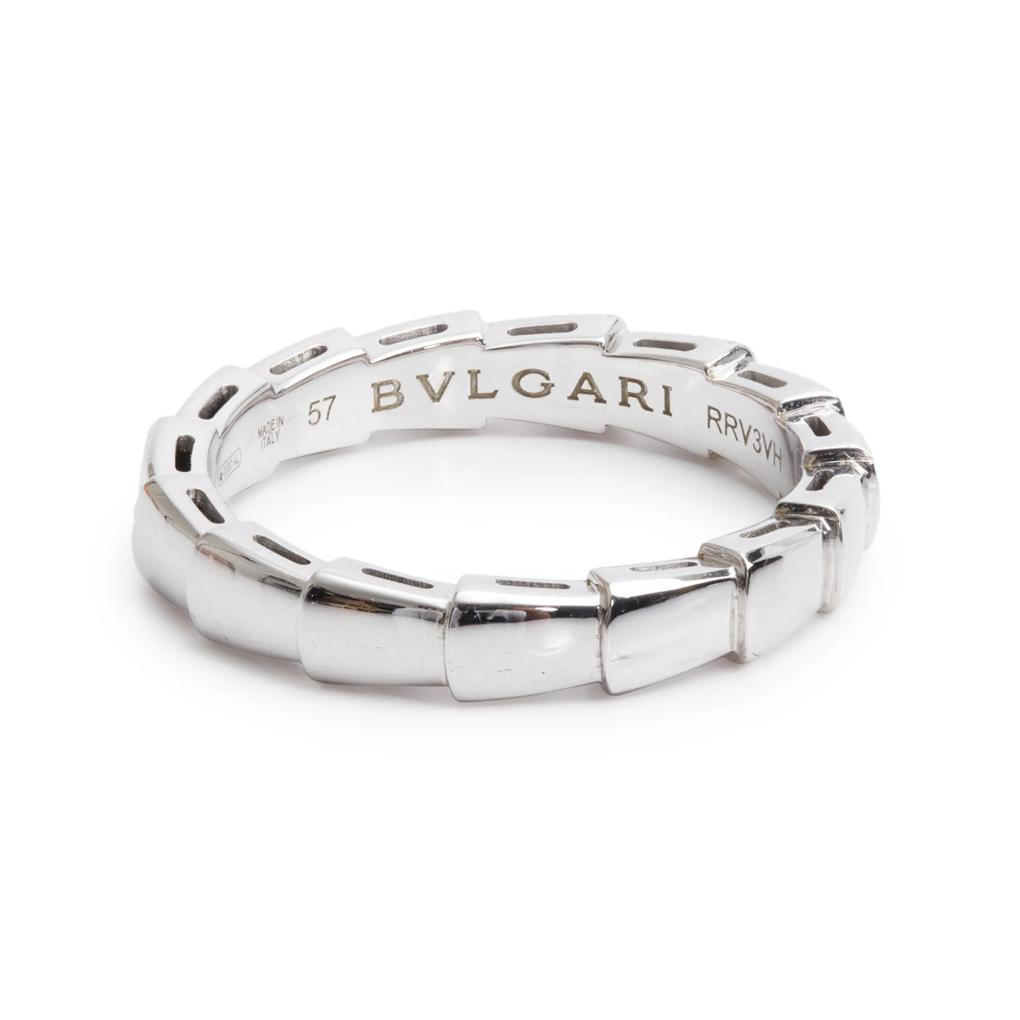 BVLGARI 18k White Gold Serpenti Viper Ring, Size 57 8 w/ Box & Certificate
