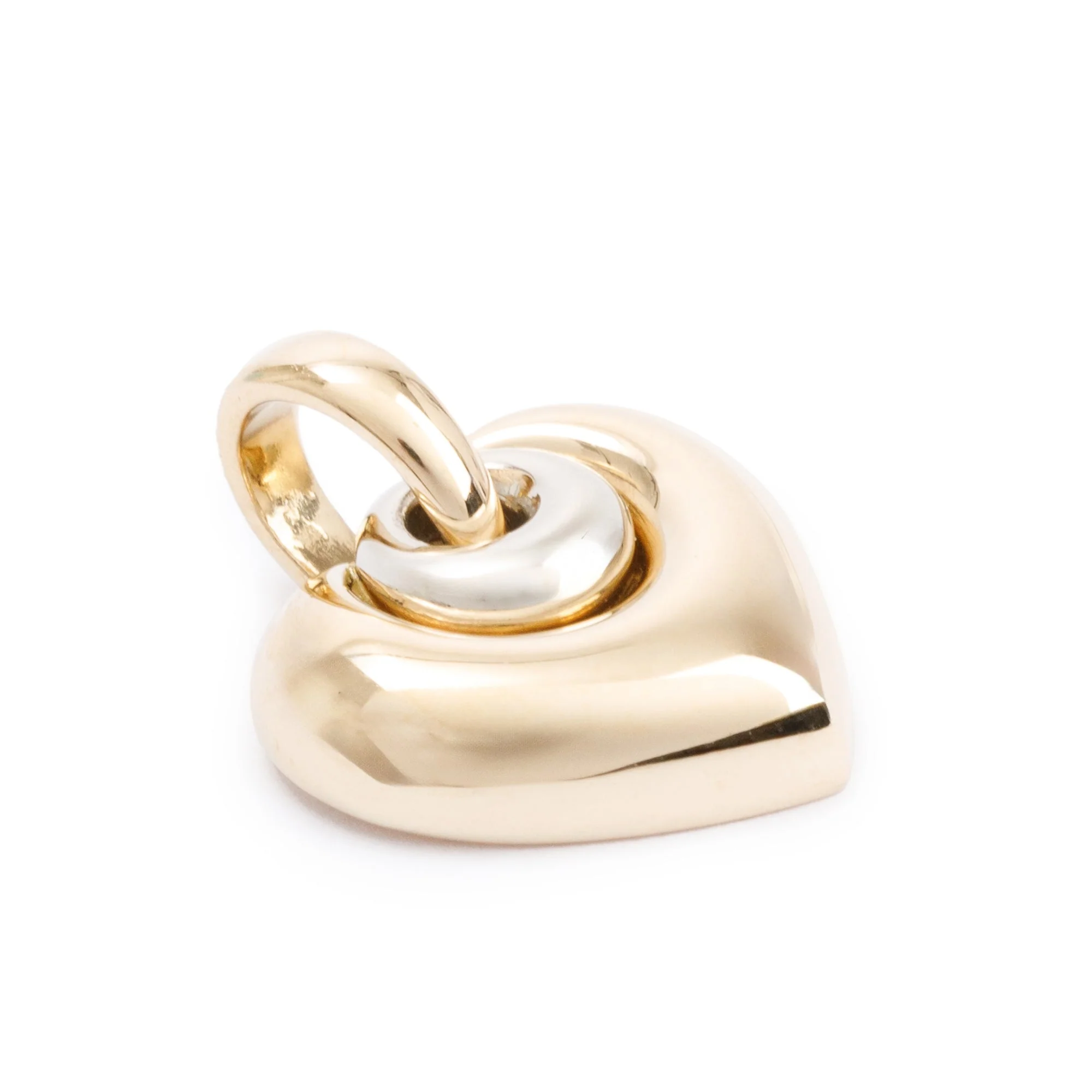 BVLGARI 18k Yellow & Whte Gold Cuore Puffed Heart Charm Pendant w/ Box - Image 3