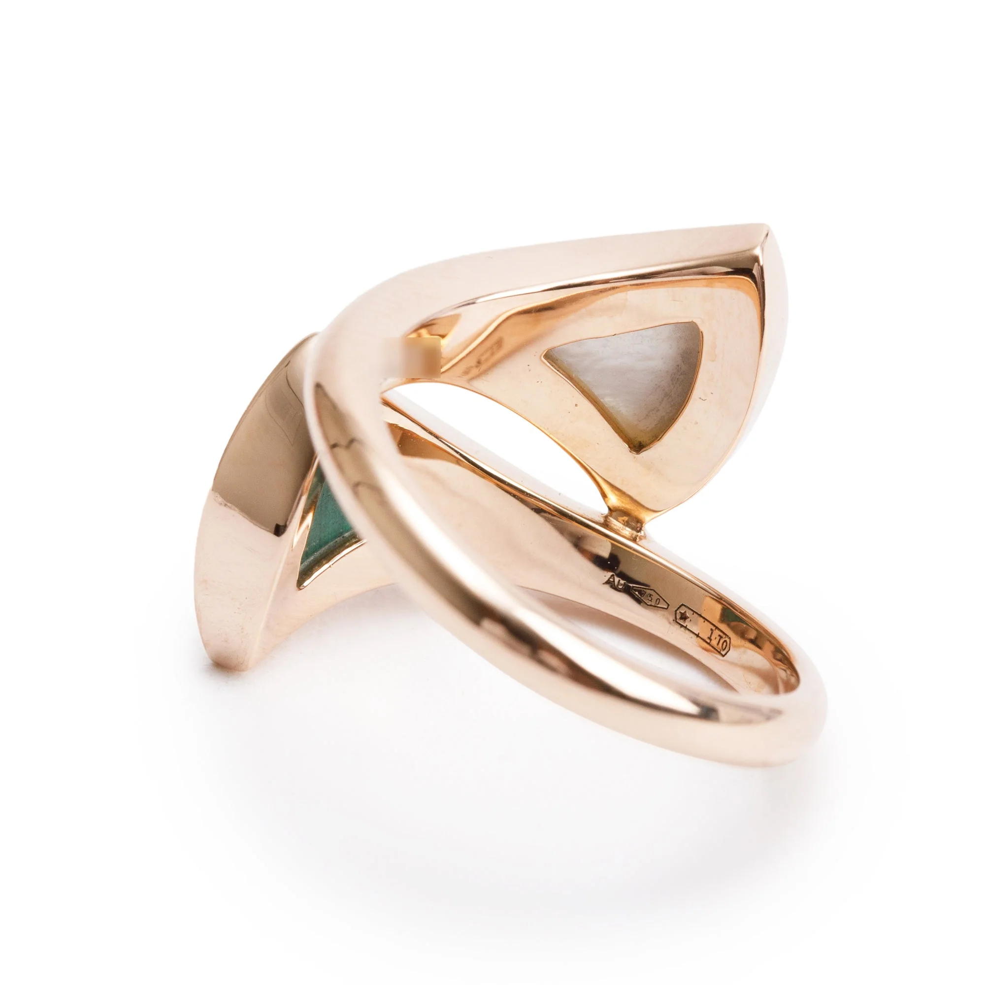 BVLGARI 2022 18k Rose Gold Malachite & Mother Of Pearl Diva's Dream Ring, Size 5.25 w/ Box & Certificate - Image 4