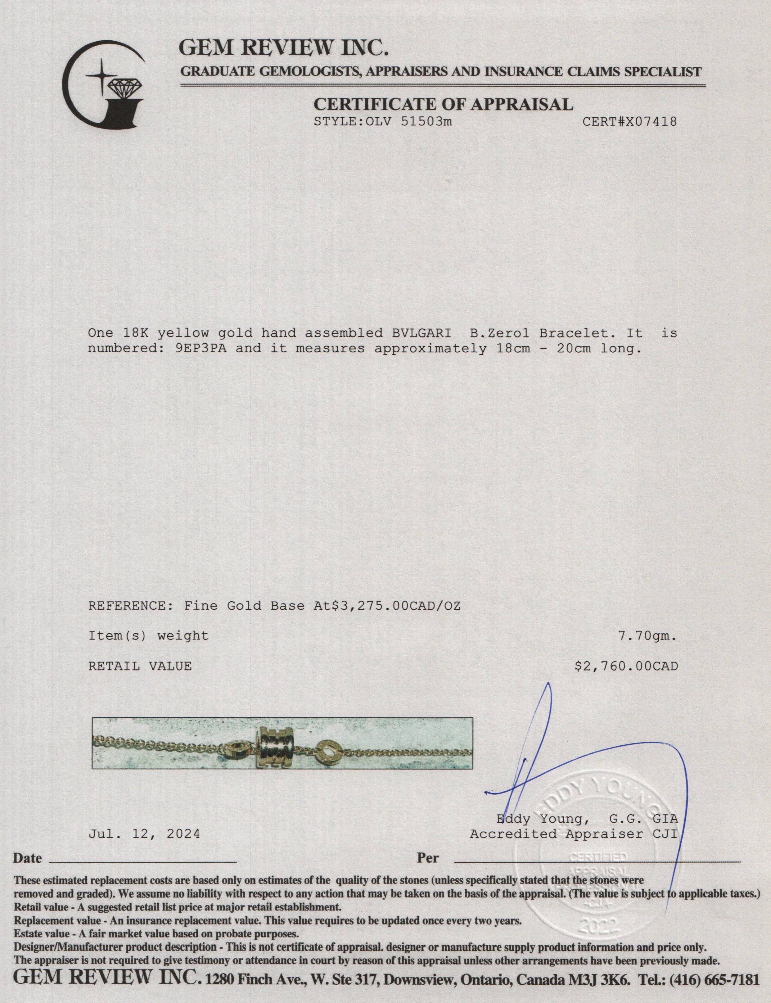 BVLGARI 2023 18k Yellow Gold B.Zero1 Bracelet w/ Box & Certificate - Image 7