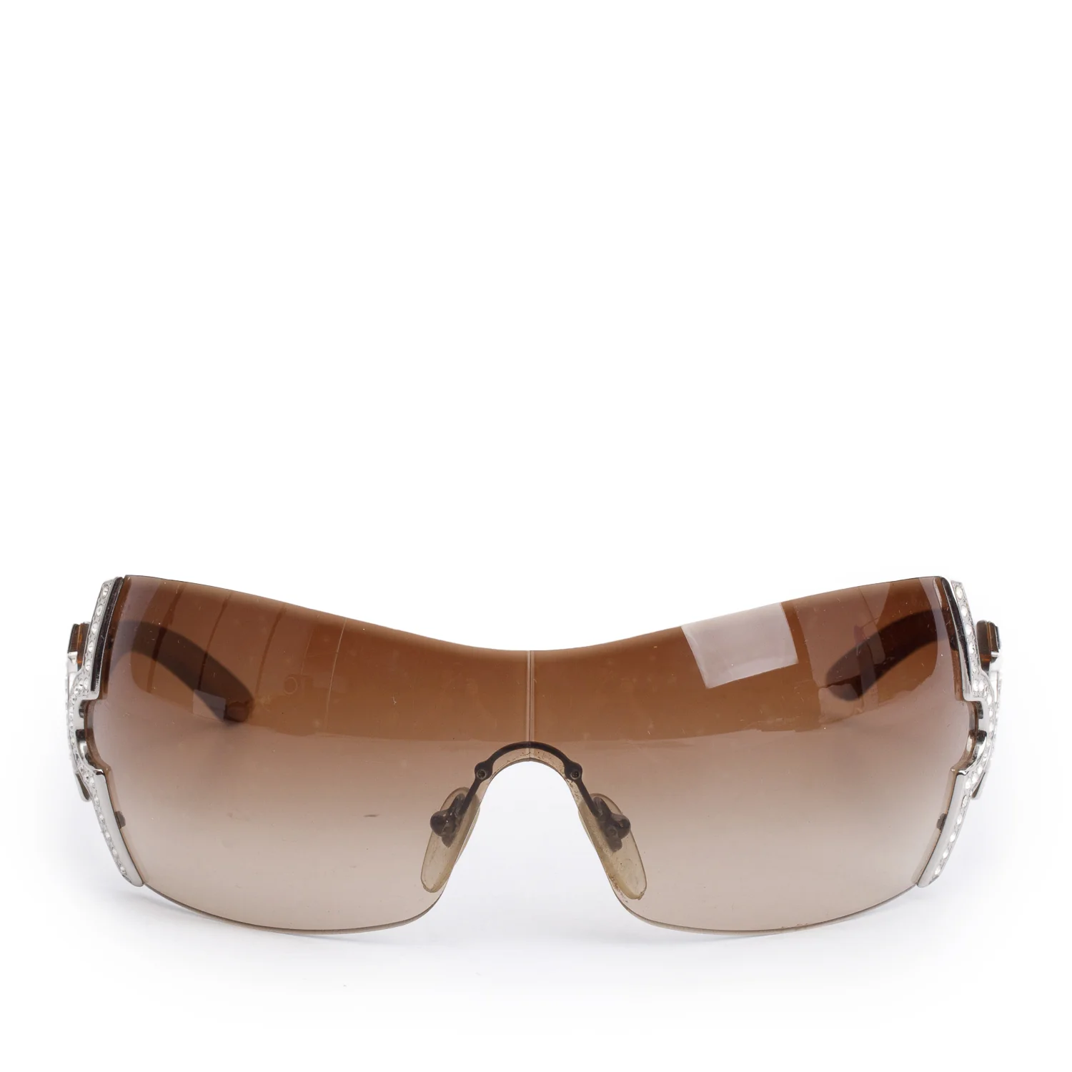 Bvlgari 651-B Brown Rimless Shield Crystal Sunglasses w/ Box & Case