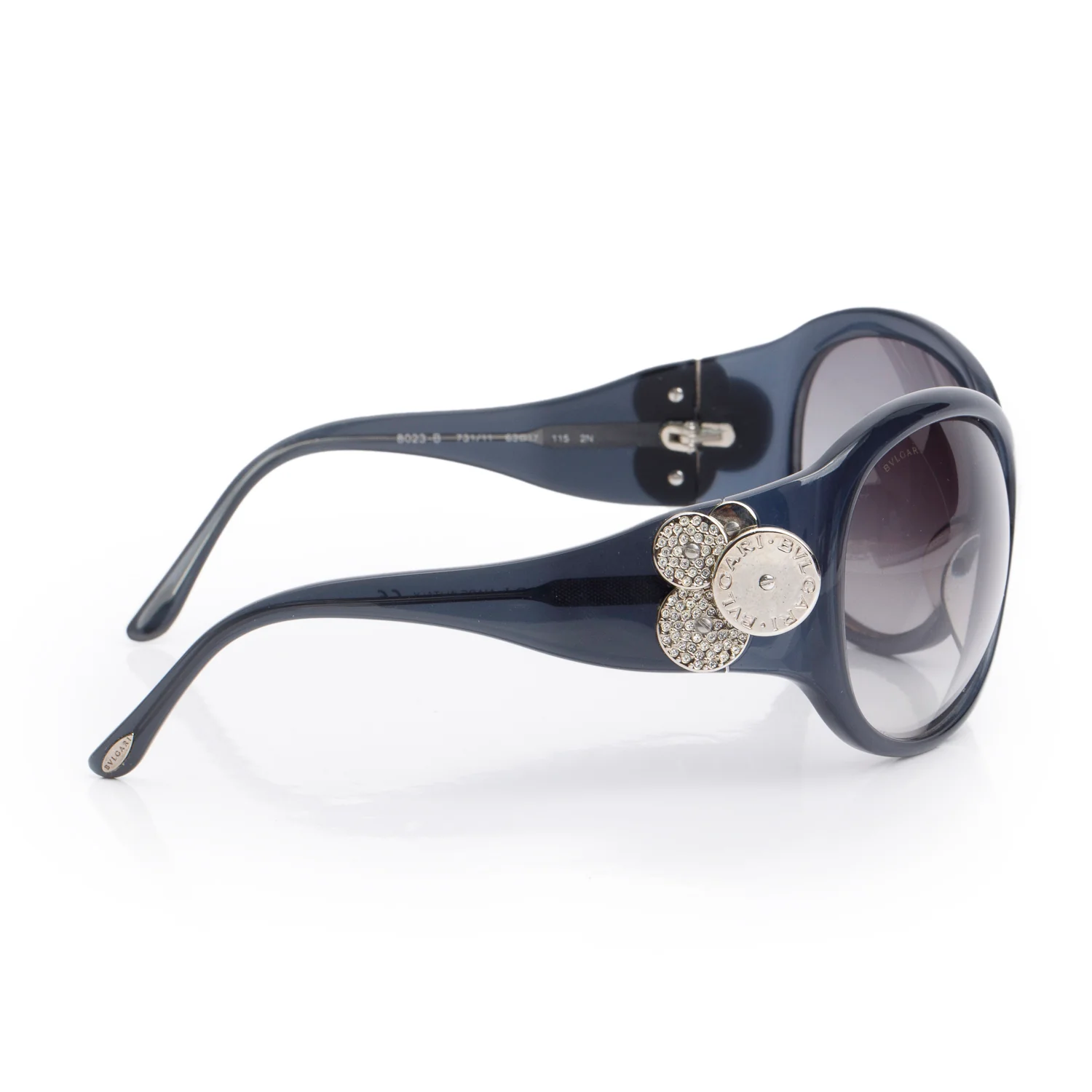 Bvlgari 8023-B Black Acetate Oval Crystal Sunglasses w/ Case - Image 3