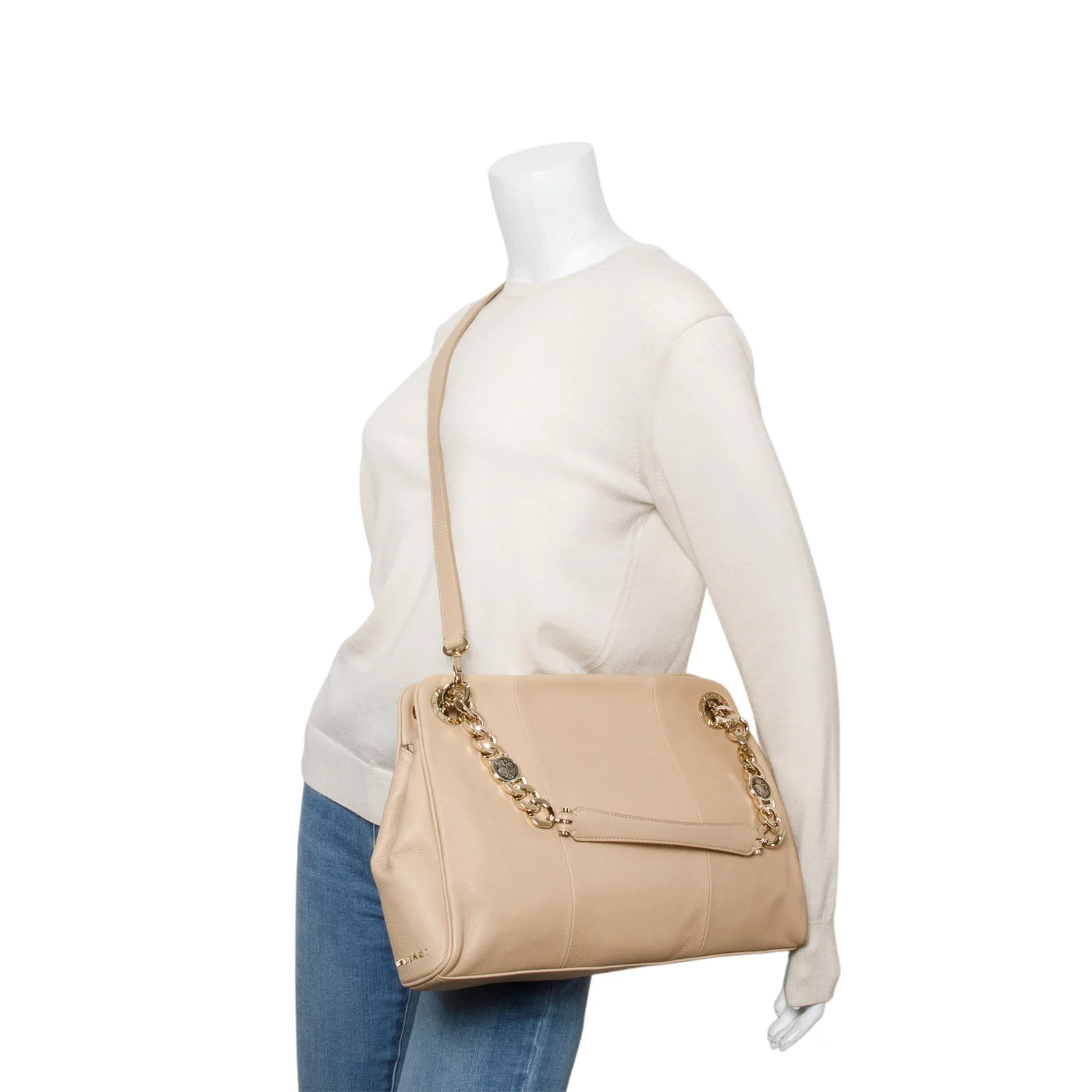 Bvlgari Beige Leather Monete Chain Tote Bag w/ Straps - Image 2