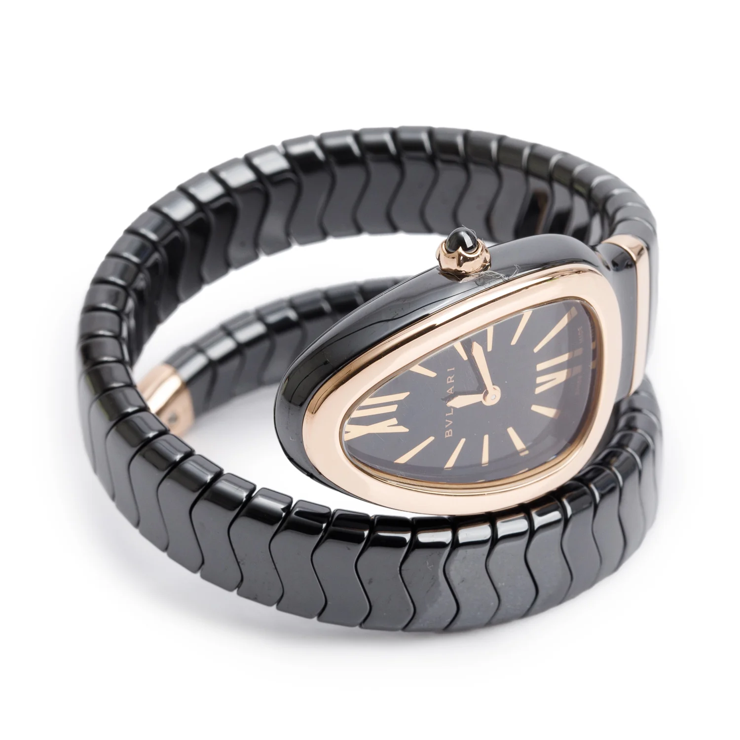 BVLGARI Black Ceramic & 18k Rose Gold Serpenti Spiga Watch w/ Box - Image 3