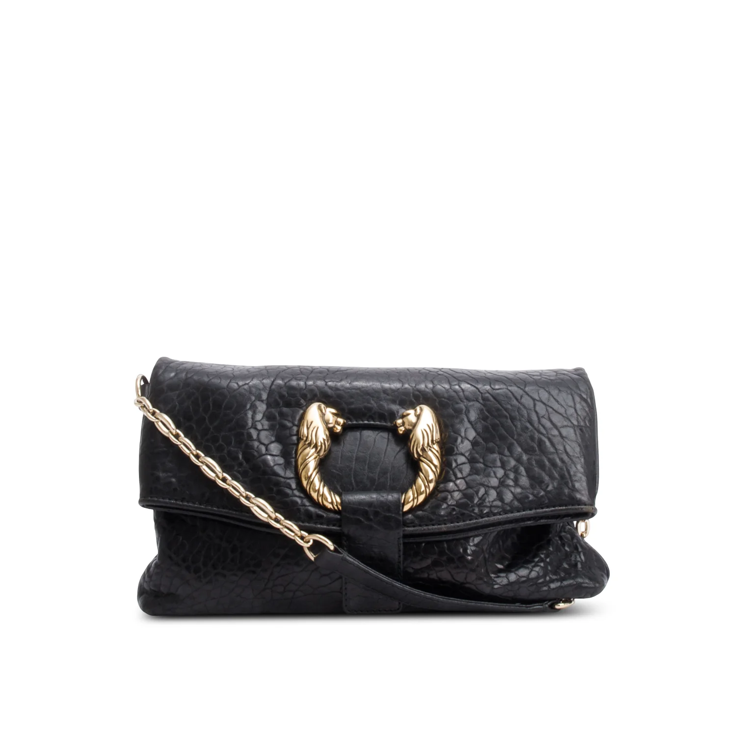 Bvlgari Black Leoni Leather Clutch w/ Chain Strap