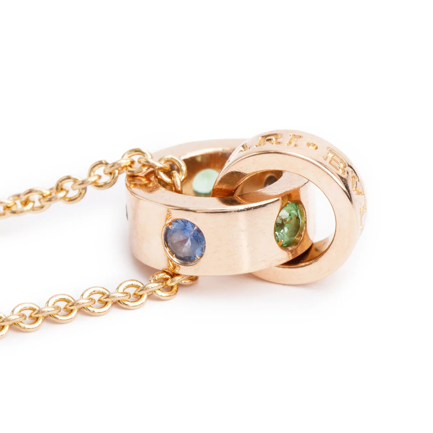 BVLGARI BVLGARI 18k Rose Gold Sapphire & Tsavorite Sorbet Pendant Necklace - Image 8