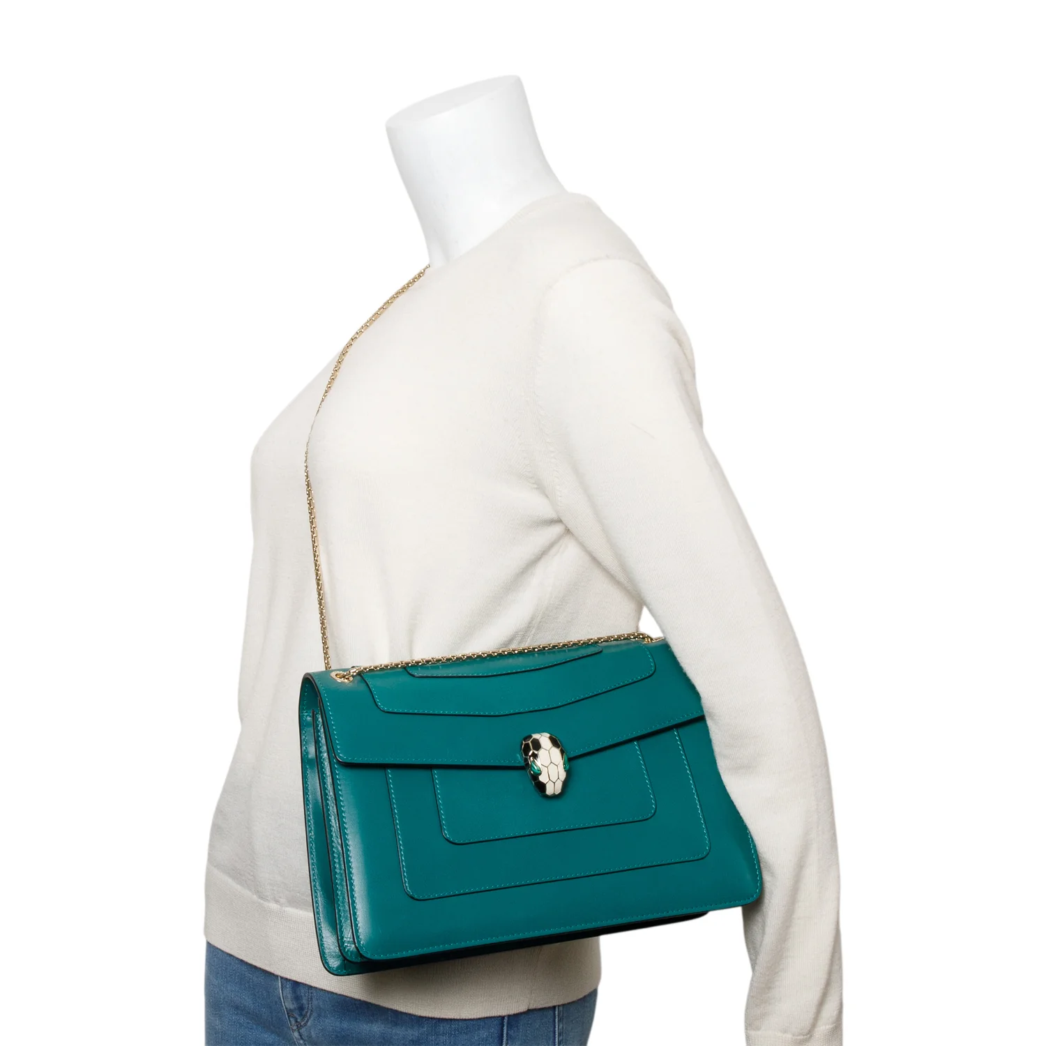 BVLGARI Green Calfskin Leather Medium Serpenti Forever Bag w/ Receipt - Image 2