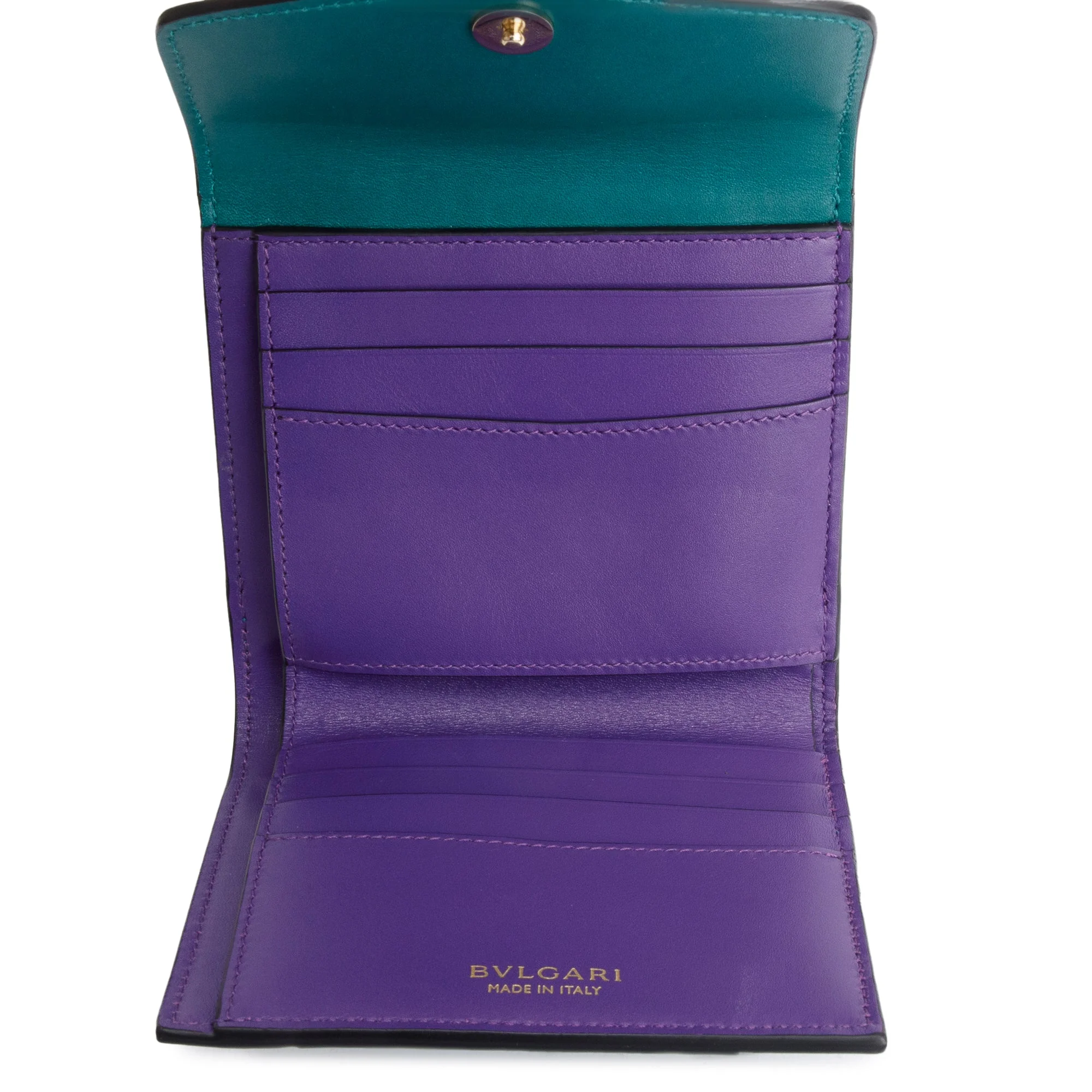 BVLGARI Green Calfskin Serpenti Forever Trifold Compact Wallet - Image 7