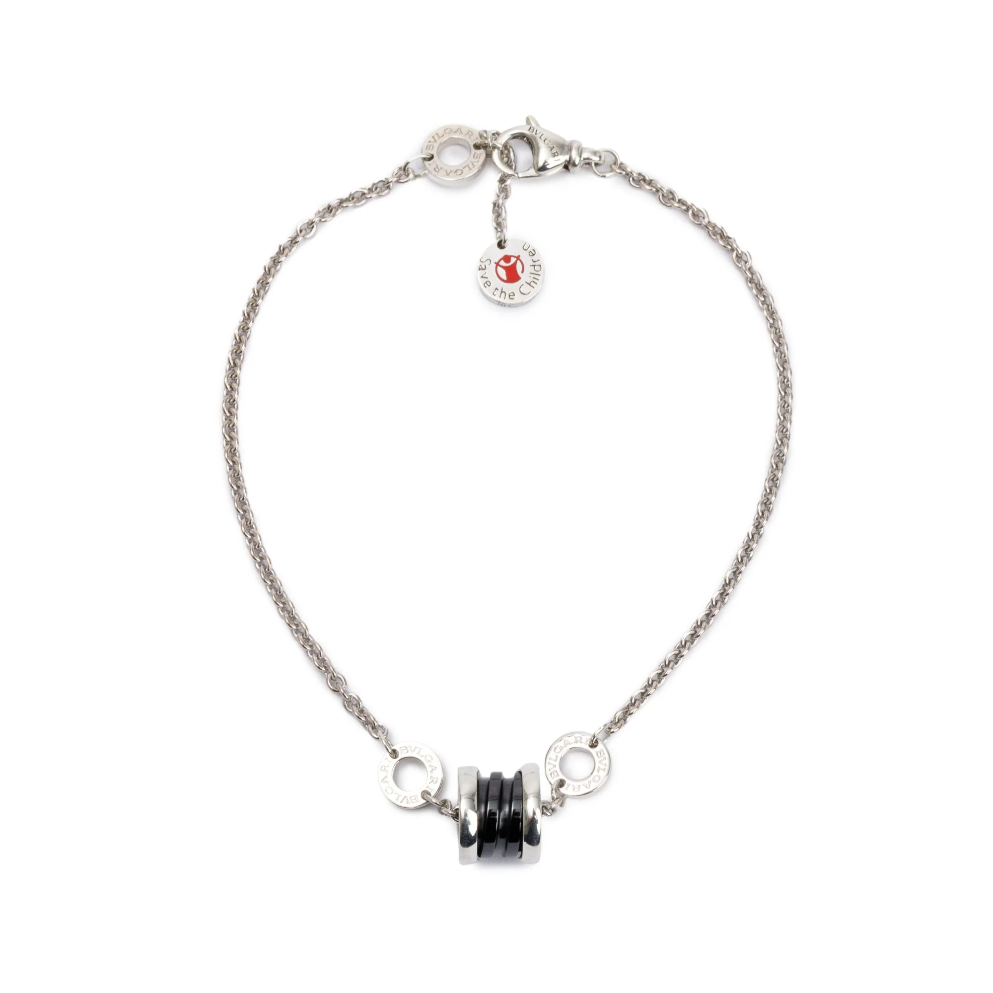 BVLGARI Sterling Silver & Black Ceramic Save The Children Bracelet