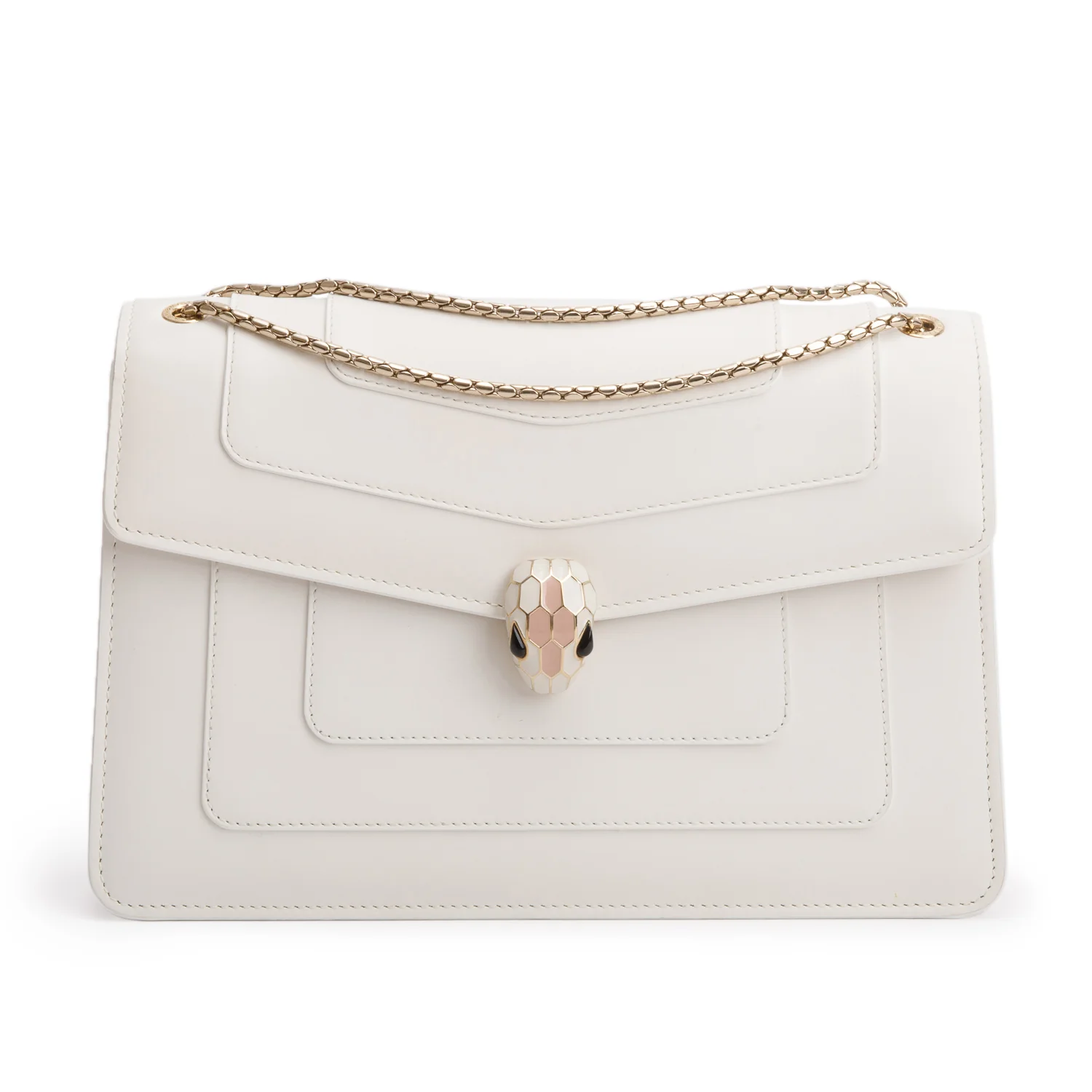 BVLGARI White/Pink Calfskin Leather Medium Serpenti Forever Bag w/ Box, Receipt & Authenticity Card - Image 4