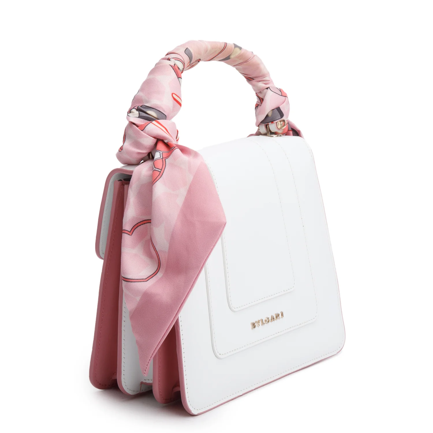 Bvlgari White/Pink Serpenti Forever Top Handle w/ Box, Straps, & Two Scarves - Image 6