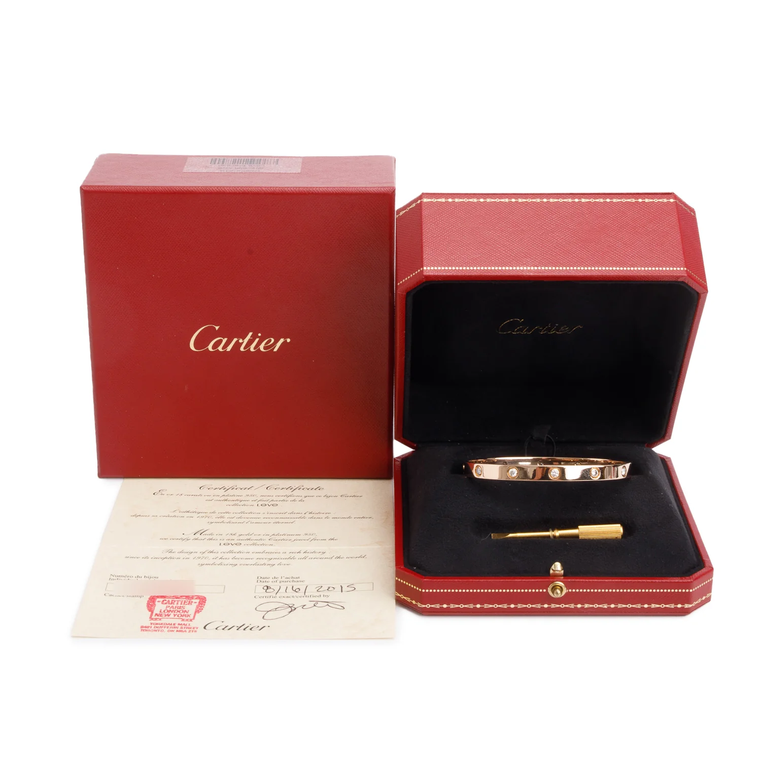 Cartier 18k Rose Gold 10 Diamond Love Bracelet, Size 19 w/ Box, Receipt & Certificate - Image 2