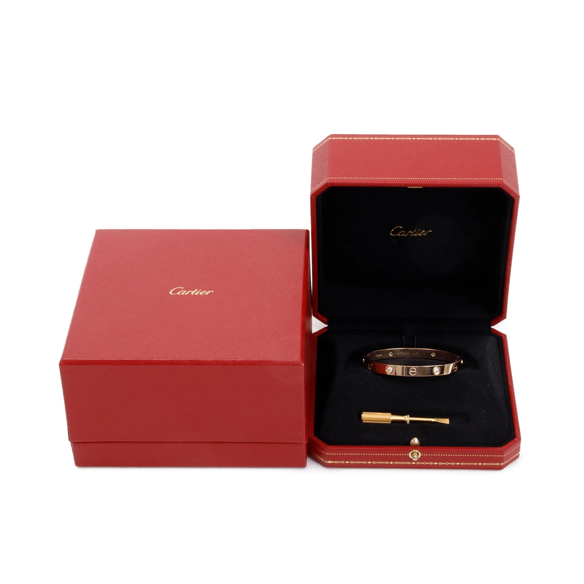 Cartier 18k Rose Gold 4 Diamond Love Bracelet, Size 16 w/ Box & Receipt - Image 2