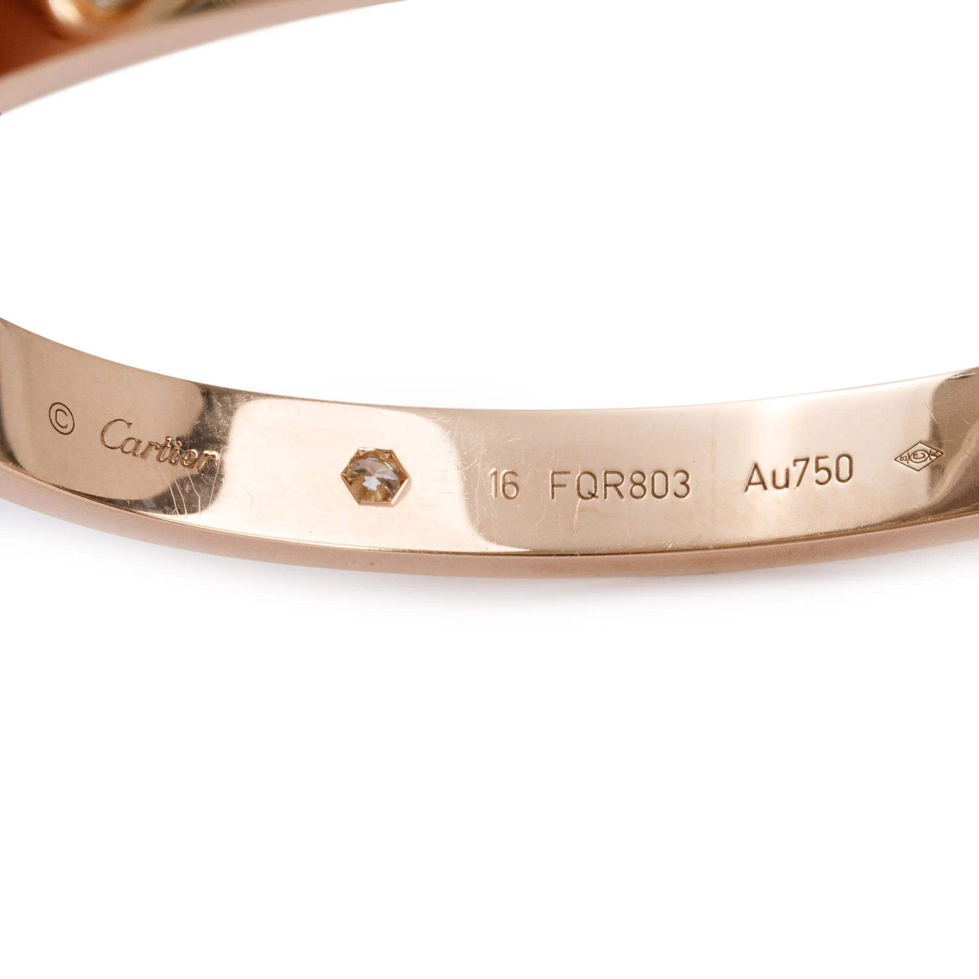 Cartier 18k Rose Gold 4 Diamond Love Bracelet, Size 16 w/ Box & Receipt - Image 4