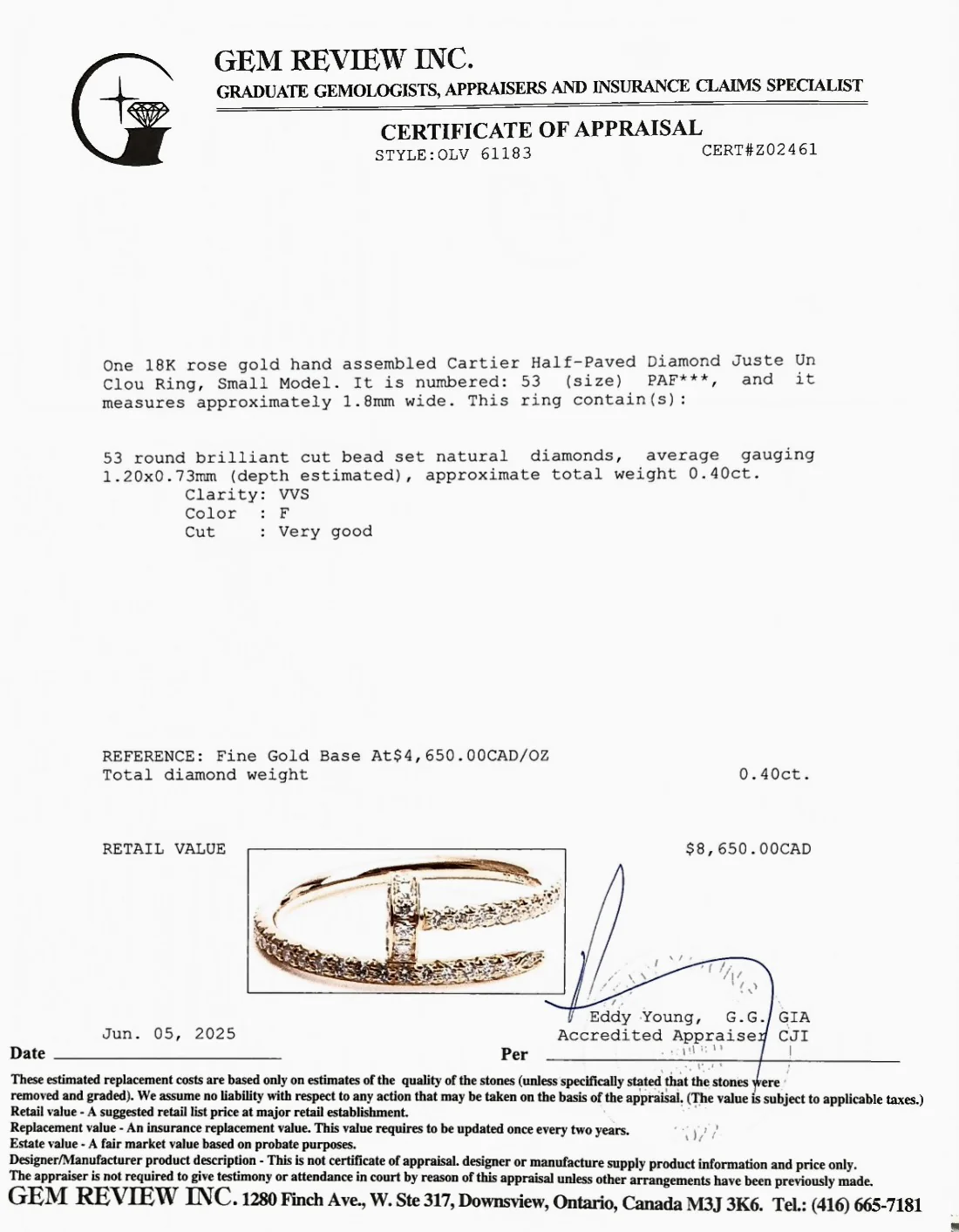 Cartier 18k Rose Gold Half-Paved Diamond Juste Un Clou Ring, Small Model Size 53 6.25 w/ Box, Receipt & Certificate - Image 4