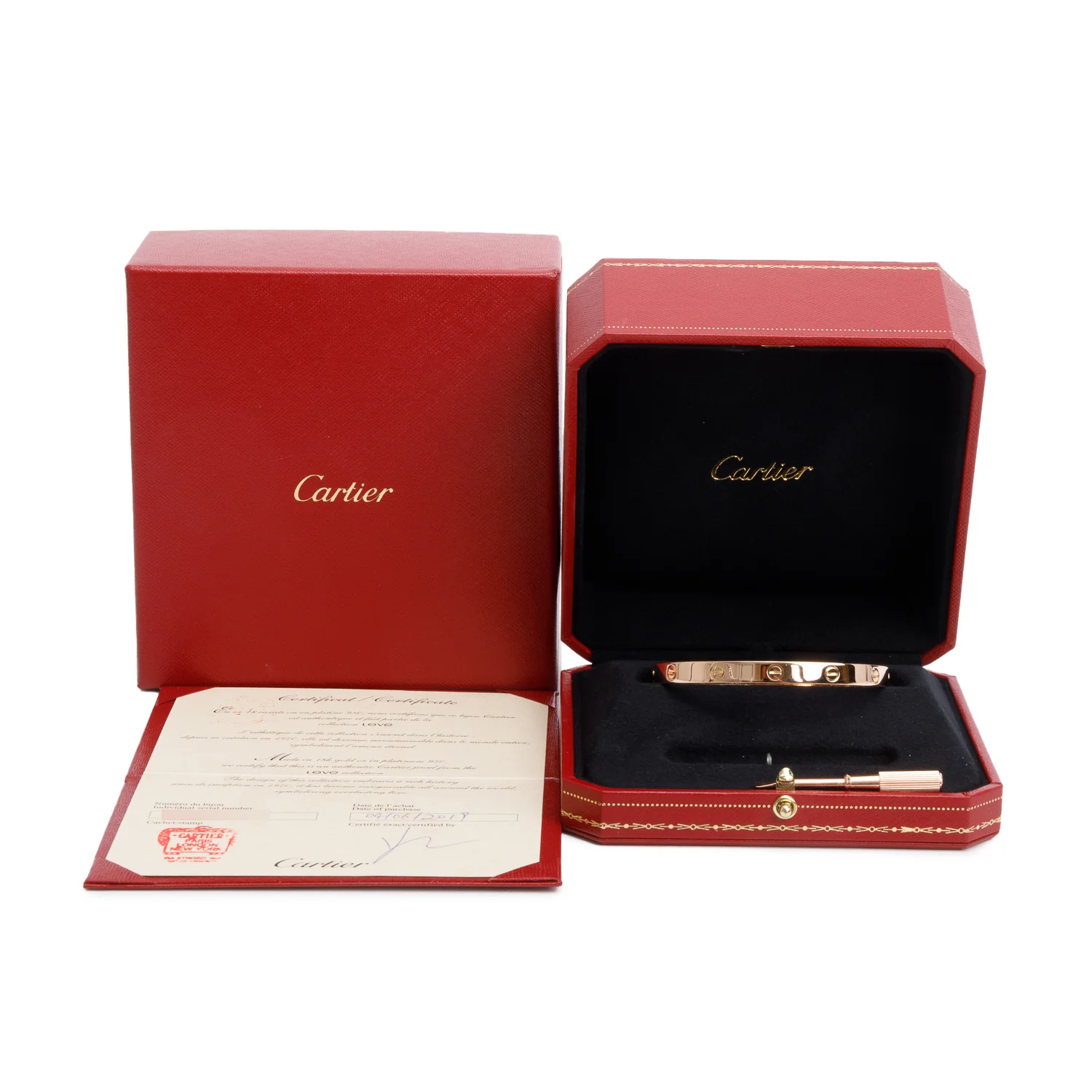 Cartier 18k Rose Gold Love Bracelet, Classic Model, Size 19 w/ Box & Certificate - Image 2
