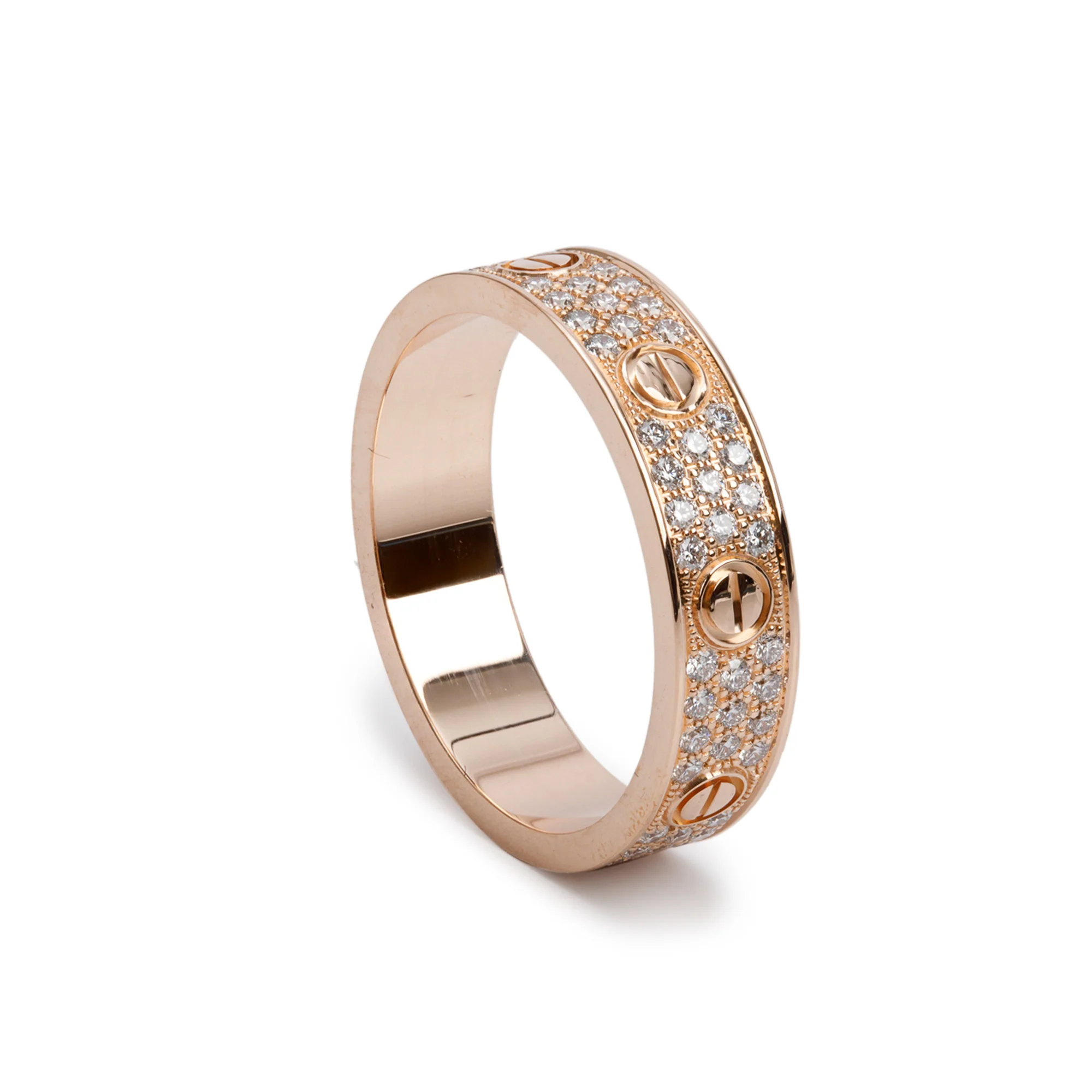 Cartier 18k Rose Gold Paved Diamond Love Ring, Small Model Size 54 7 w/ Box, Receipt & Certificate - Image 3