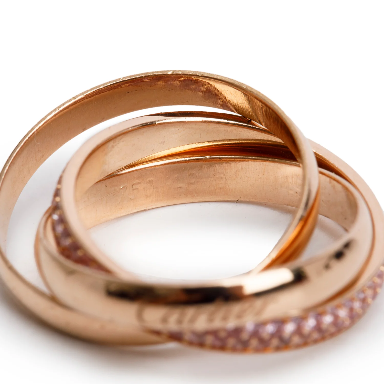 Cartier 18k Rose Gold Pink Sapphire Trinity Rolling Ring, Size 5.25 w/ Box - Image 5