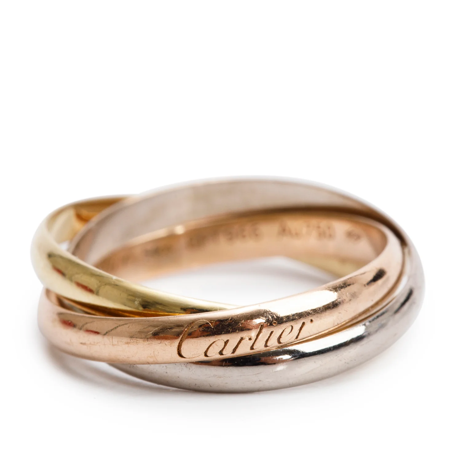 Cartier 18k Tri-Gold Trinity Rolling Ring, Small Model Size 54 7 w/ Box
