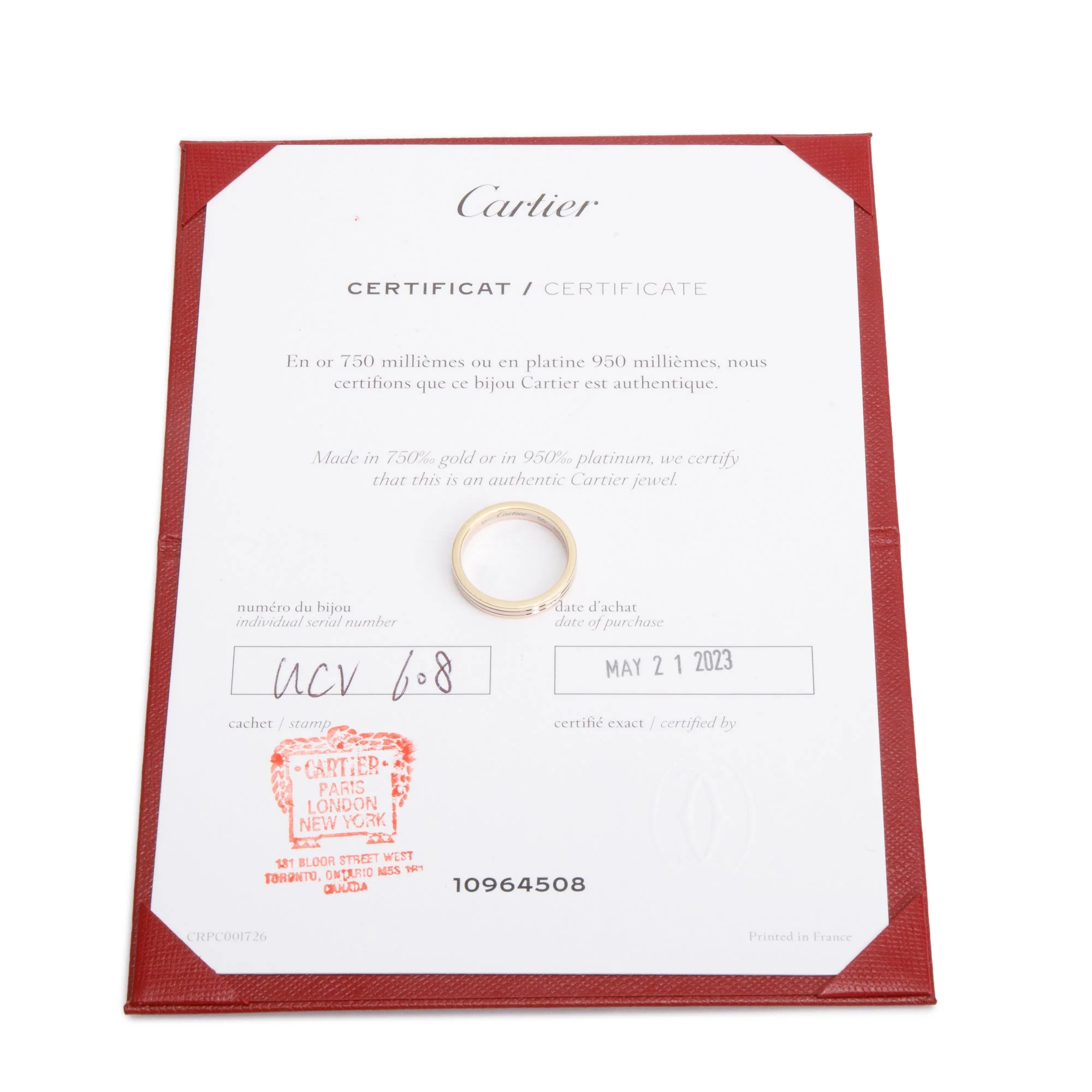 Cartier 18k Tri-Gold Vendome Louis Cartier 3.5 MM Wedding Band Ring, Size 55 7.25 w/ Certificate & Receipt - Image 4