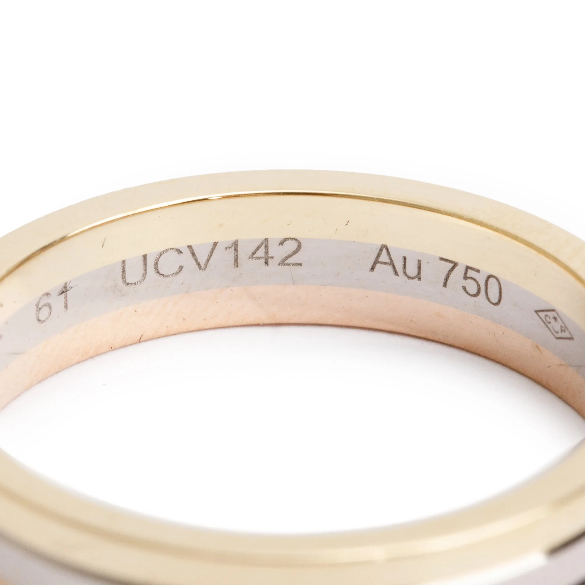 Cartier 18k Tri-Gold Vendome Louis Cartier 4.8 MM Wedding Band Ring, Size 61 9.75 w/ Certificate & Receipt - Image 2