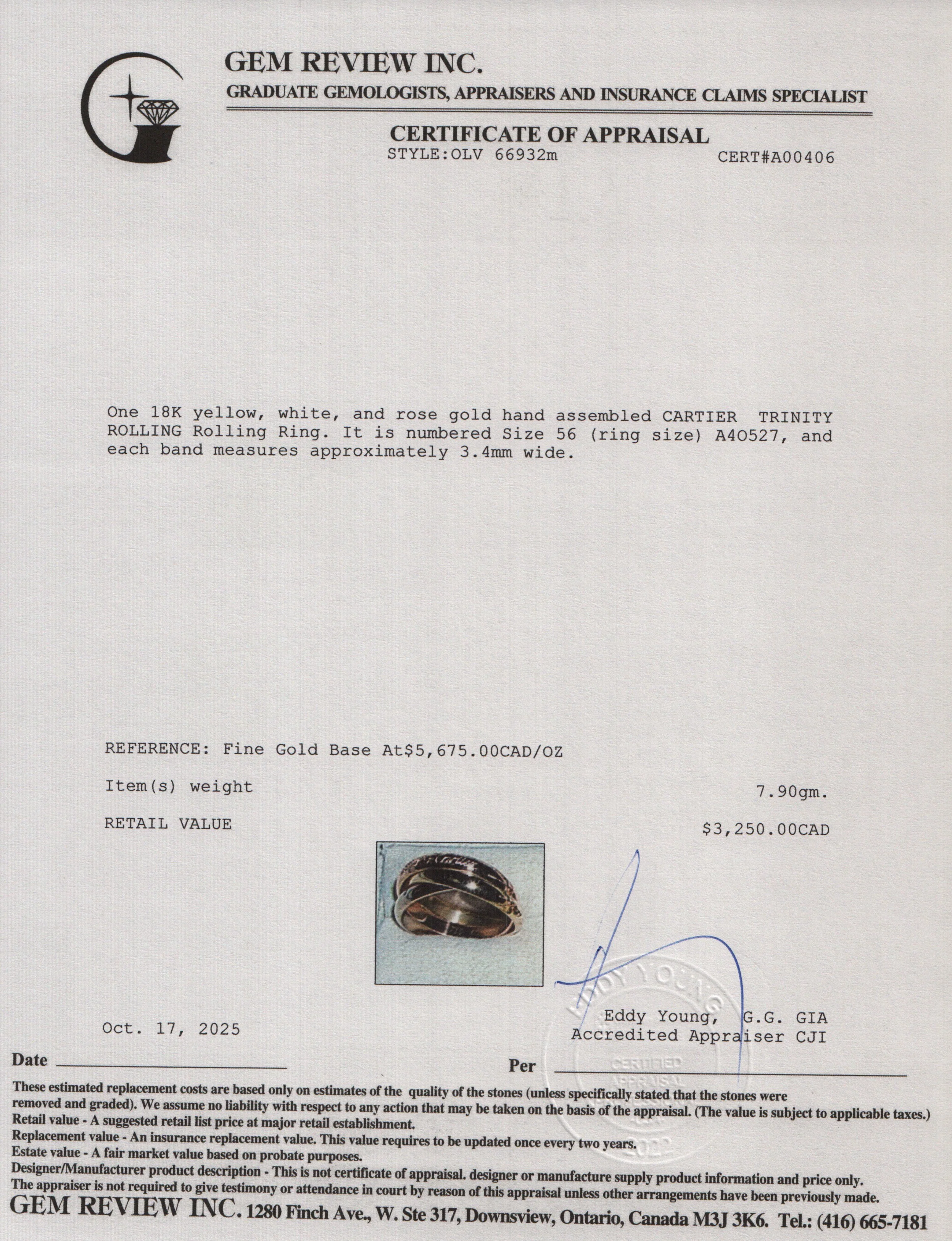 Cartier 18k Tri-Gold Vintage Le must de Cartier Trinity Rolling Ring, Size 56 6.5 - Image 4