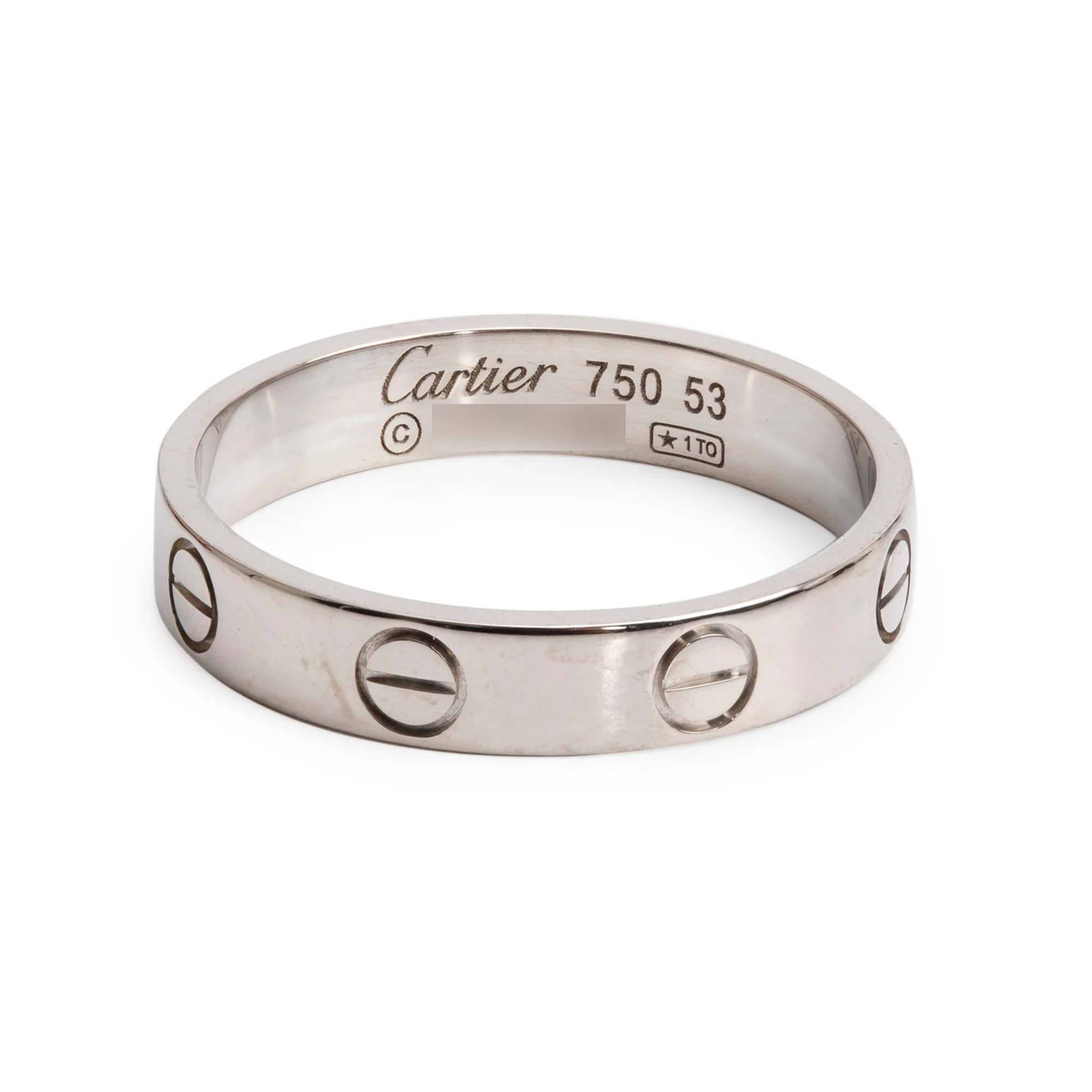Cartier 18k White Gold 3.6 MM Love Wedding Band Ring, Size 53 6.5