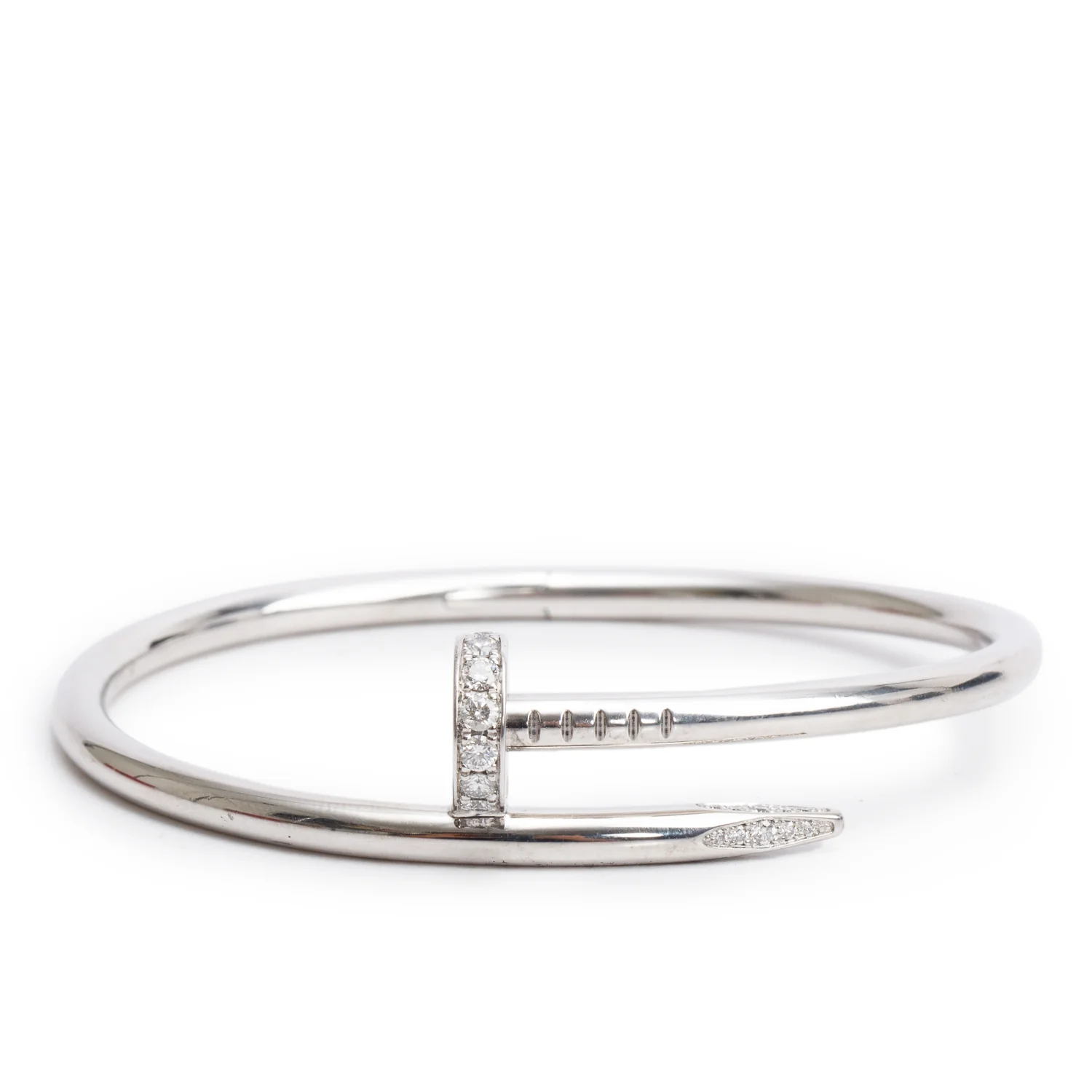Cartier 18k White Gold Juste Un Clou Diamond Bracelet, Classic Model, Size 16 w/ Box & Certificate