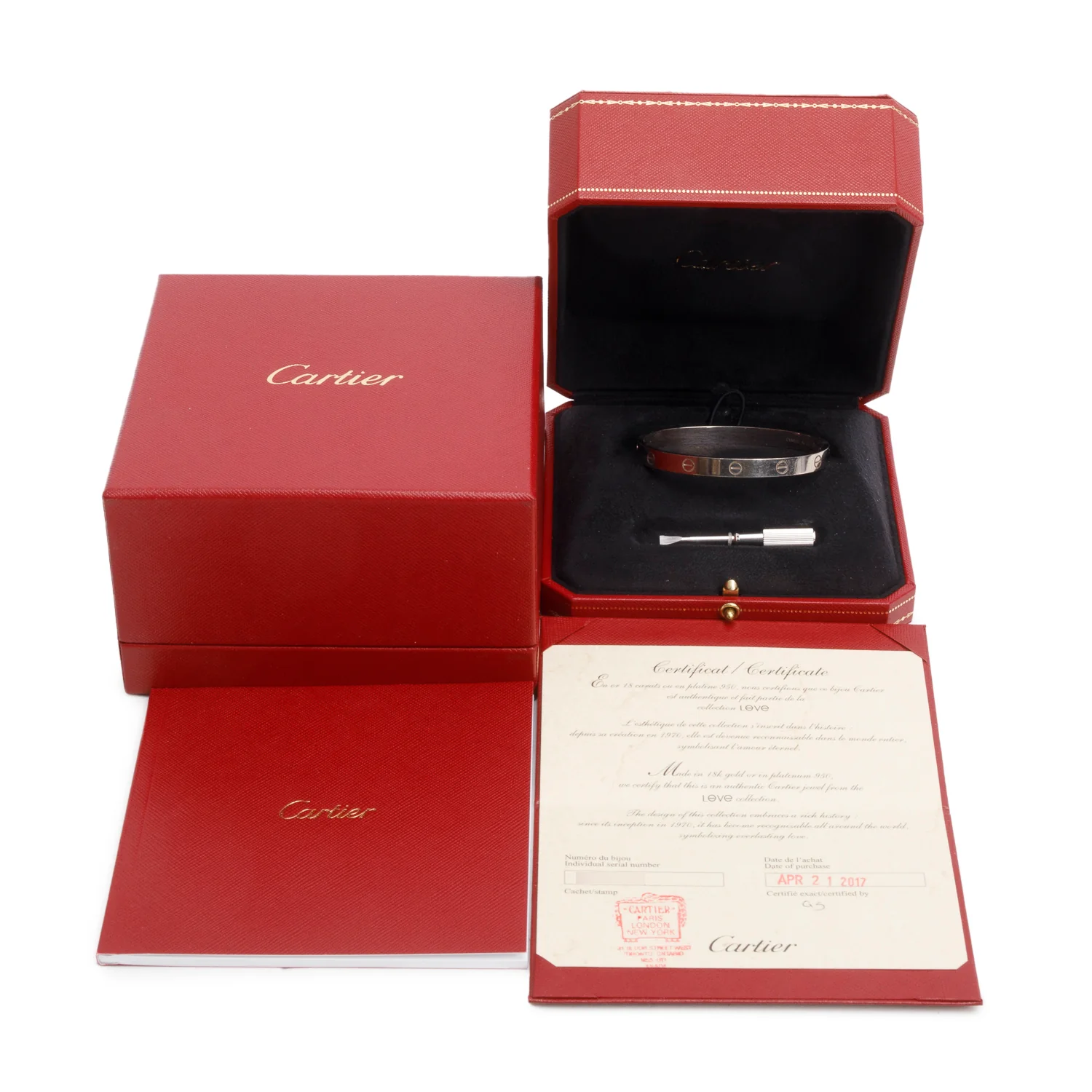 Cartier 18k White Gold Love Bracelet, Size 18 w/ Box & Certificate - Image 2