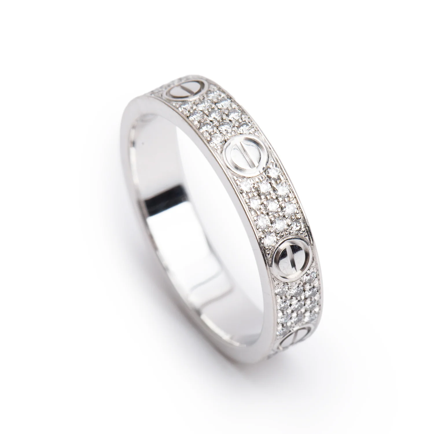 Cartier 18k White Gold Paved Diamond 4 MM Love Ring, Small Model Size 51 5.75 w/ Box & Certificate - Image 5