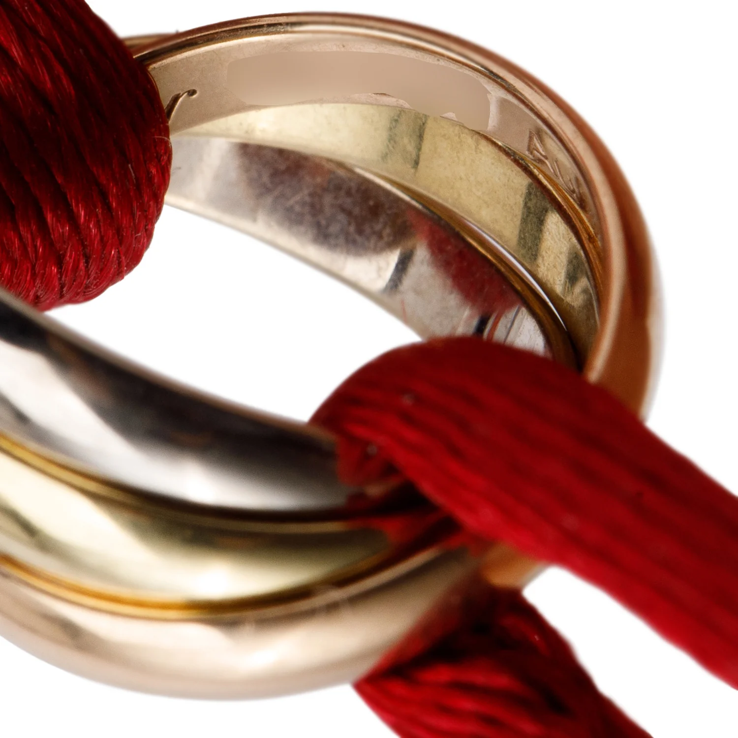 Cartier 18k White, Yellow & Rose Gold Trinity Red Cord Bracelet - Image 3