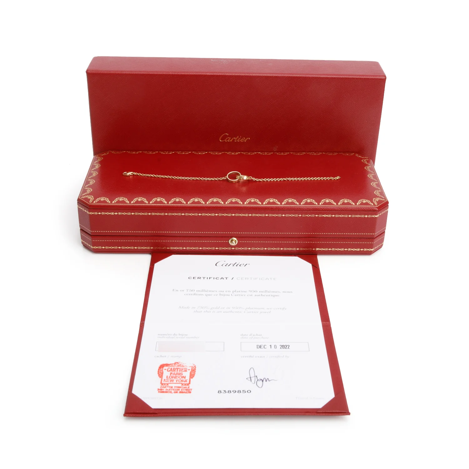 Cartier 18k Yellow Gold Interlocking Love Bracelet w/ Box & Certificate - Image 2