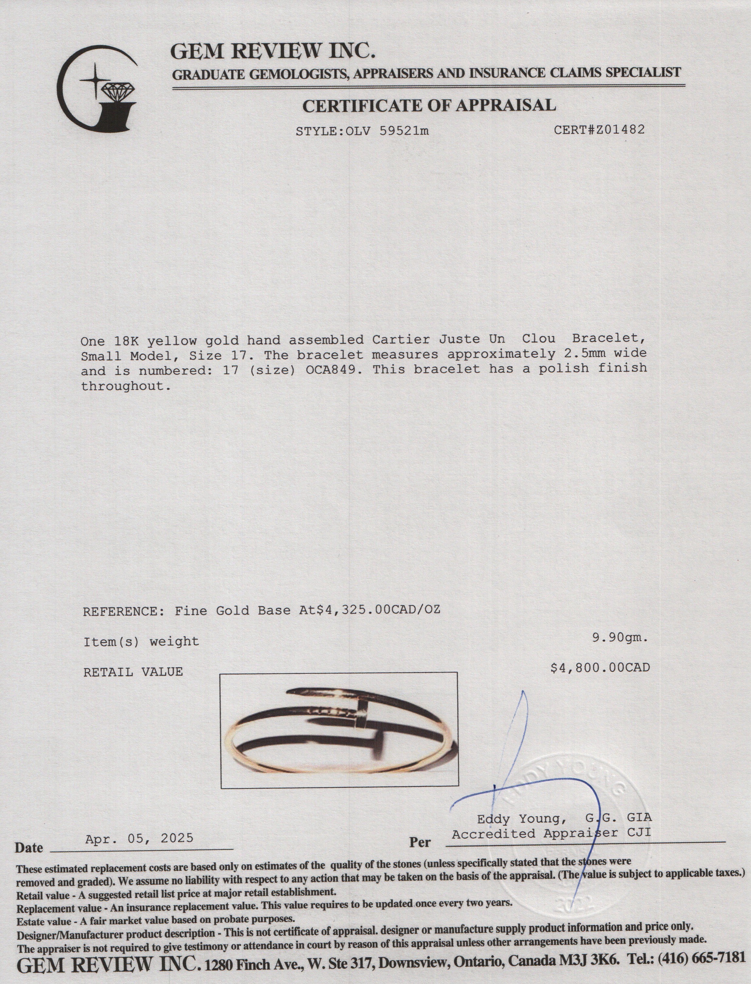 Cartier 18k Yellow Gold Juste Un Clou Bracelet, Small Model, Size 17 w/ Box & Certificate - Image 4