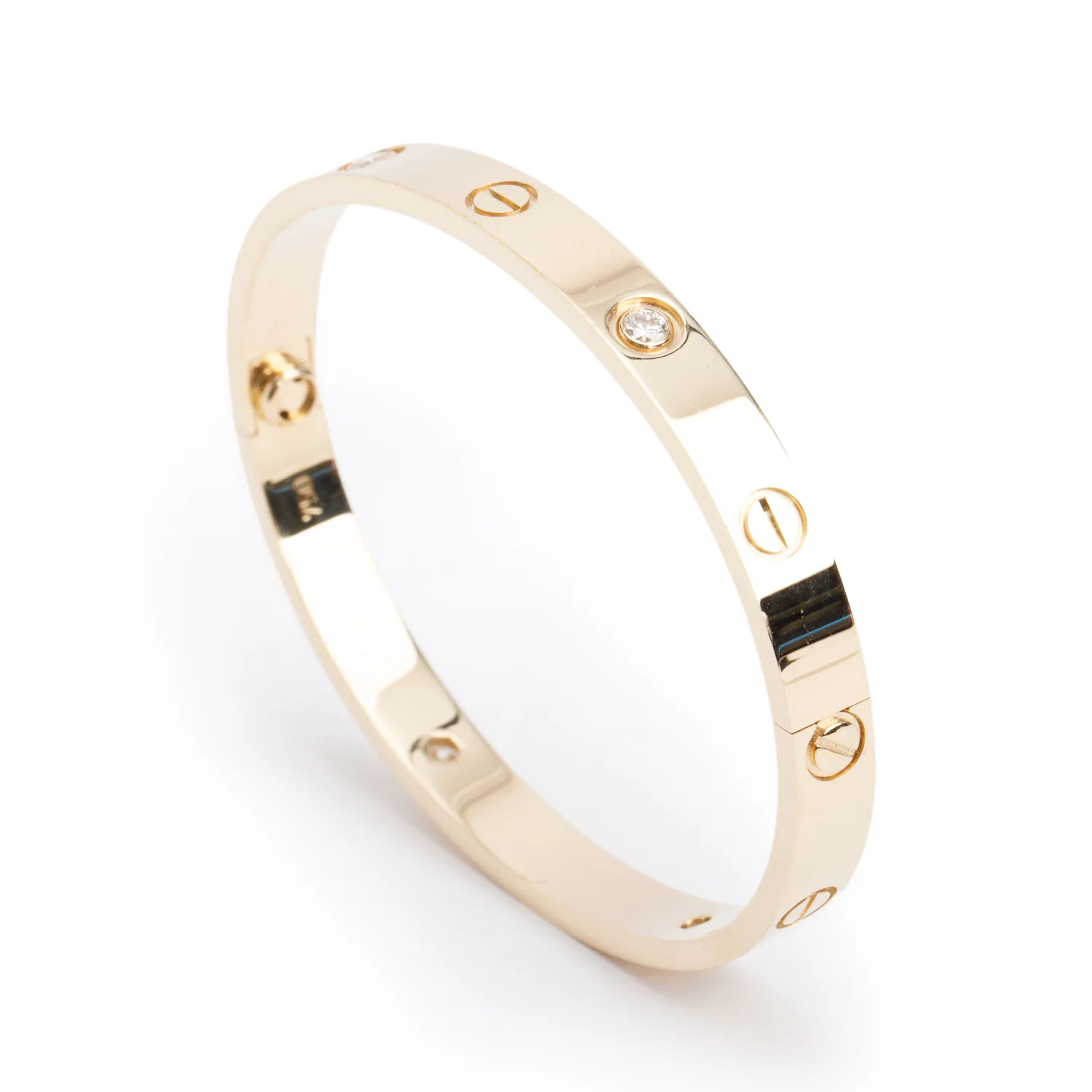 Cartier 18k Yellow Gold Love Bracelet with 4 Diamonds, Classic Model Size 17 w/ Box & Certificate - Image 4