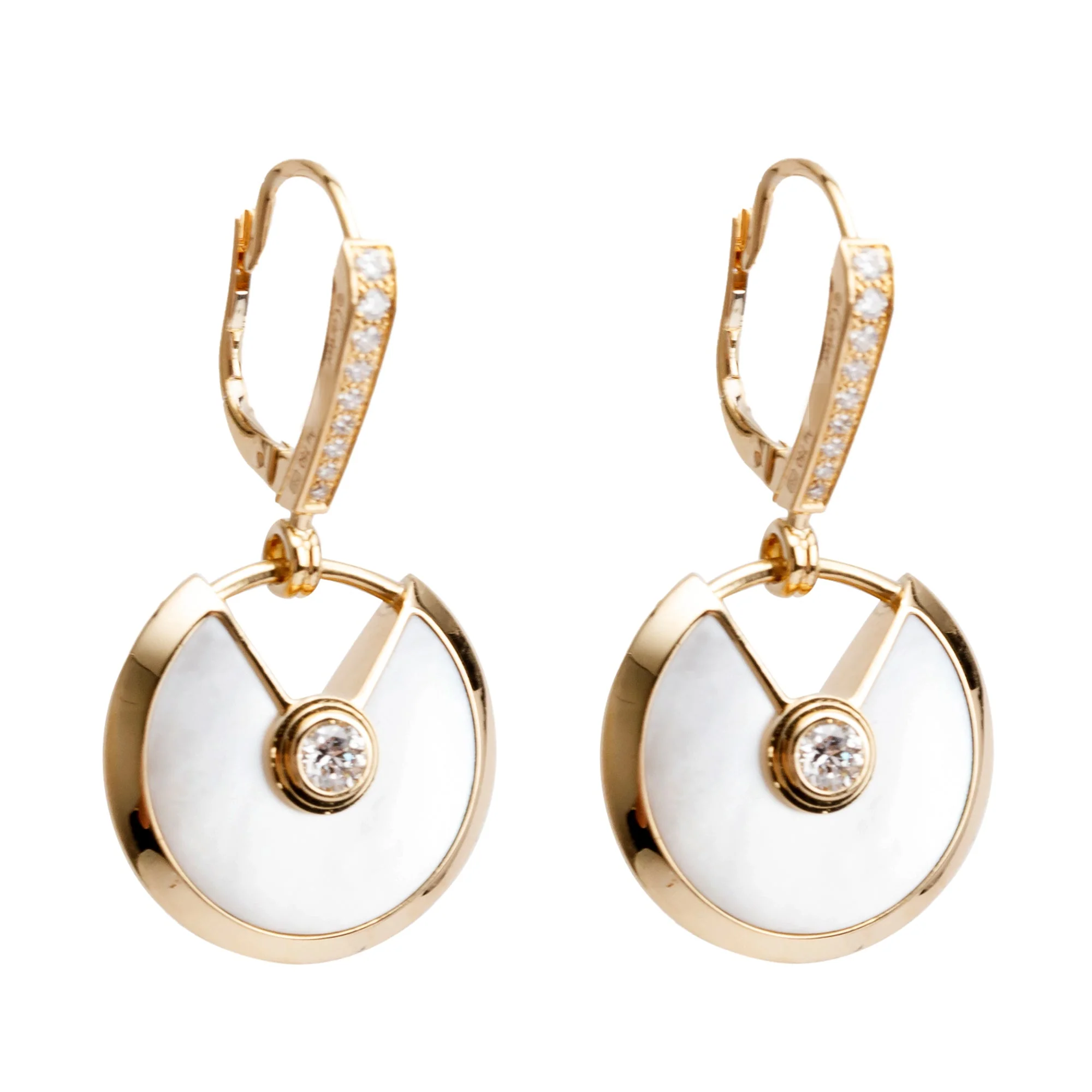 Cartier 18k Yellow Gold Mother of Pearl & Diamond Amulette de Cartier Earrings - Image 2